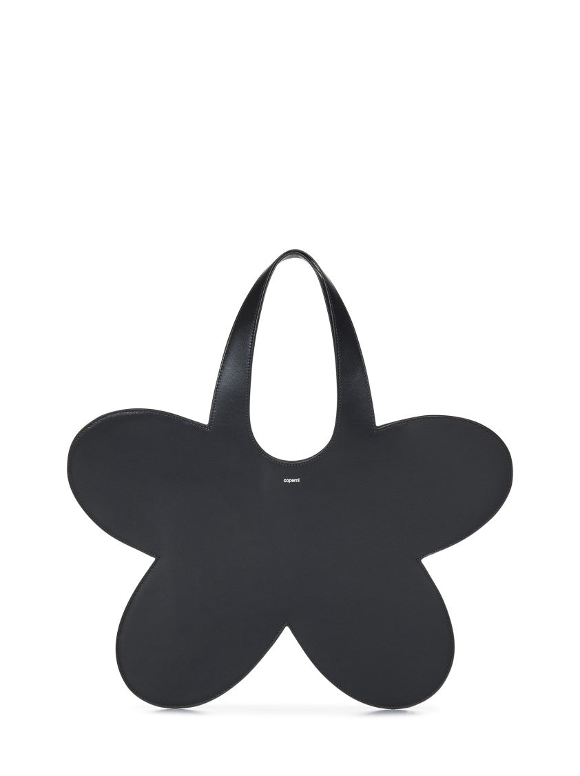 Flower-Shaped Black Calf Leather Tote Bag