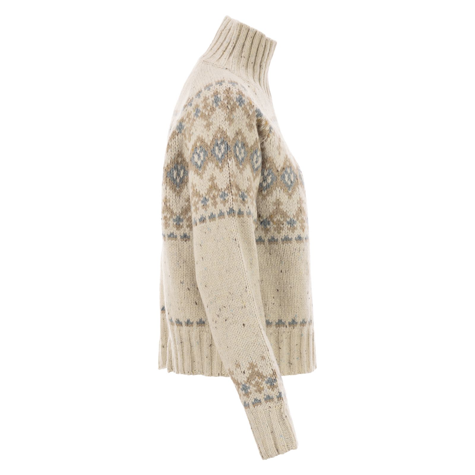 Fair Isle Knit Sweater With Ribbed Turtleneck