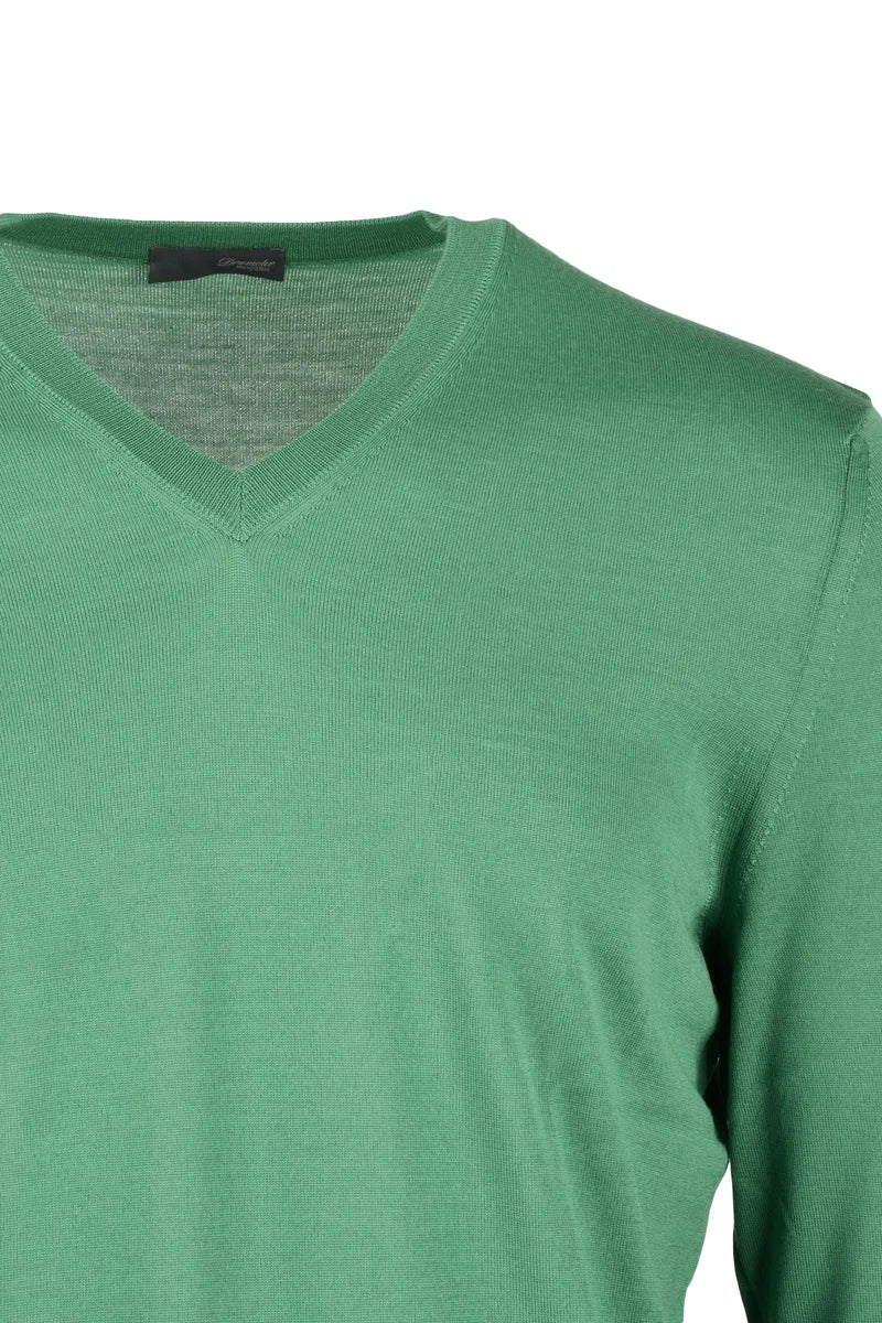 Merino Wool V-Neck Pullover - Green