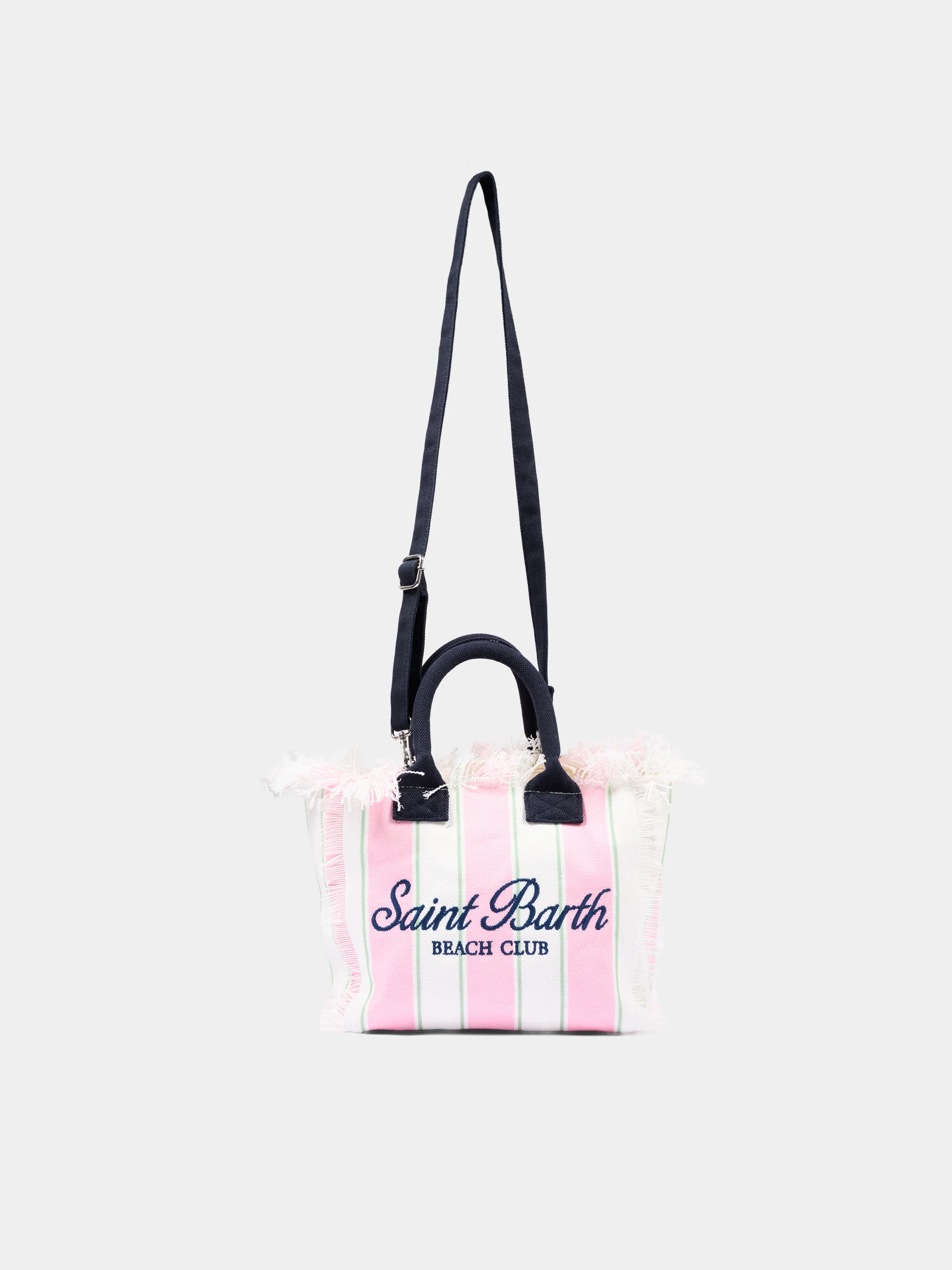 Beach-Inspired Striped Tote Bag with Fringed Edges