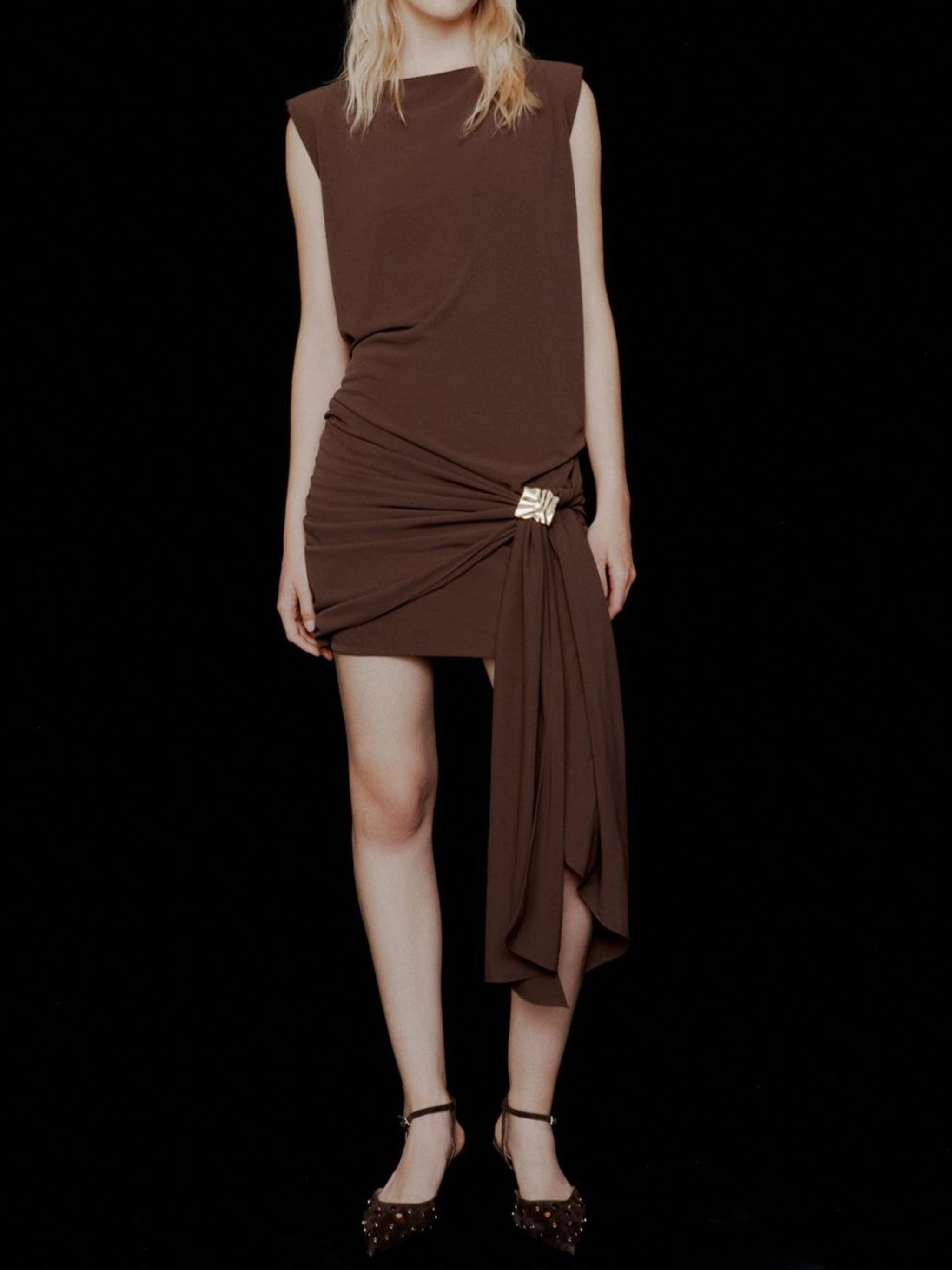 Brown Scena Structured Mini Brown Dress