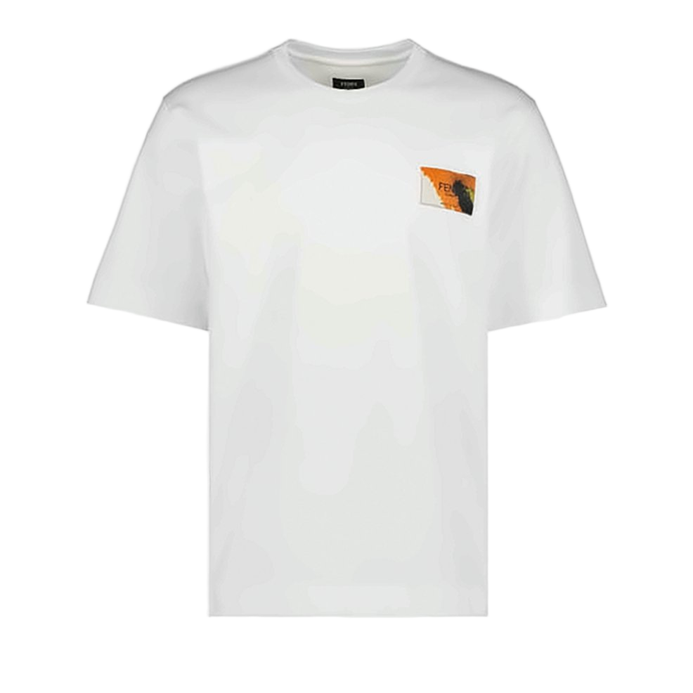 Minimalist White T-Shirt with Colorful Patch Detail