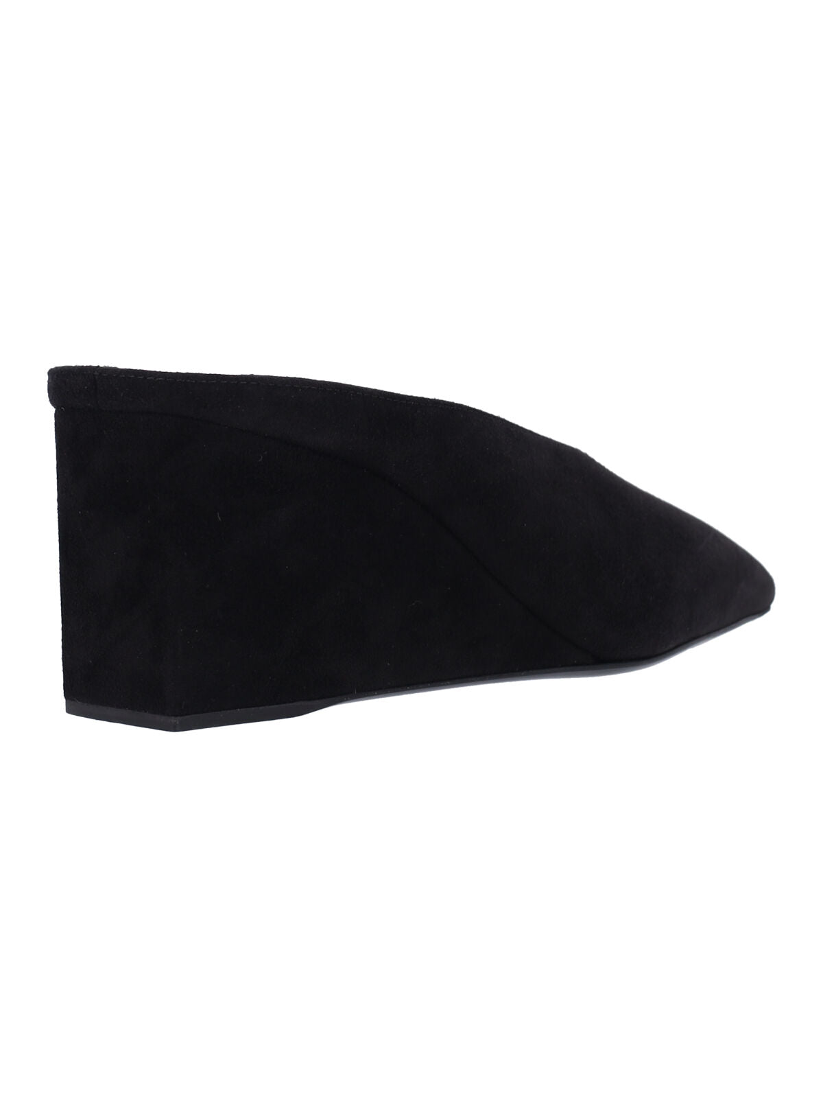 Black Cube Pointed-Toe Goat Suede Mules