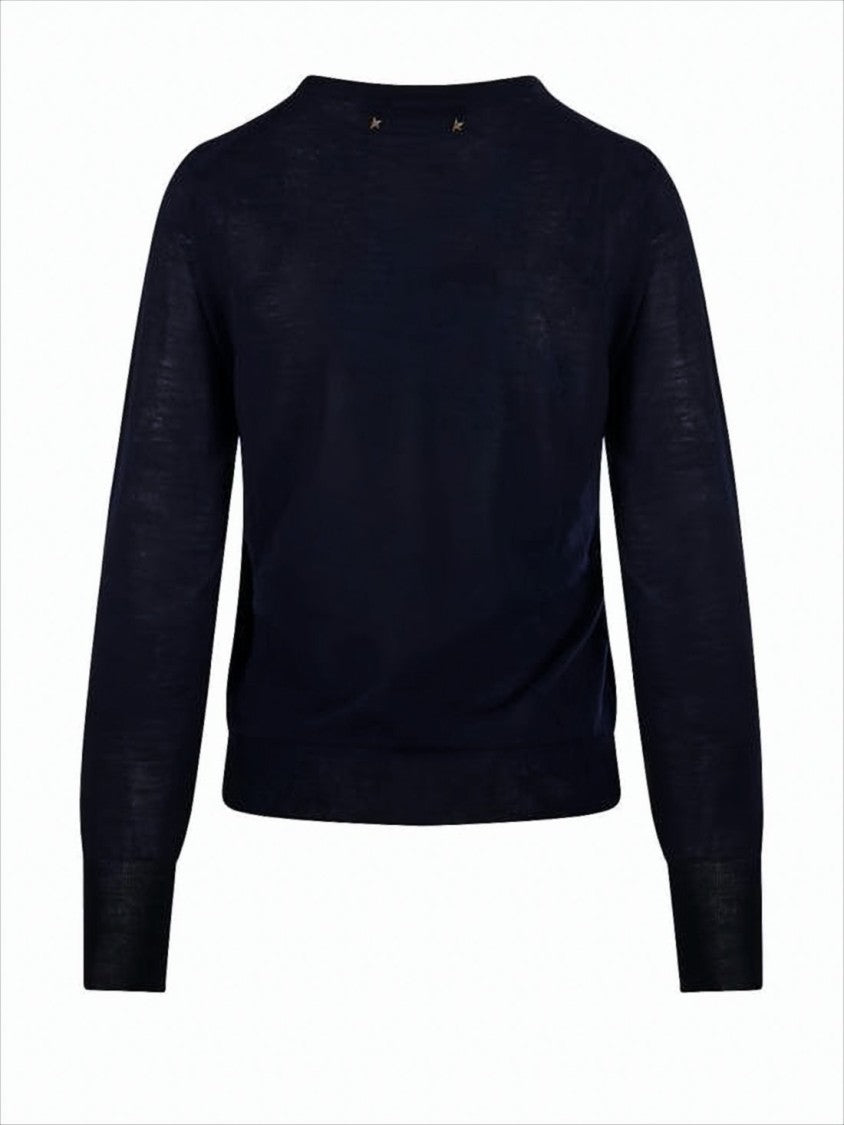 Minimalist Black Wool Sweater with Patch Detail