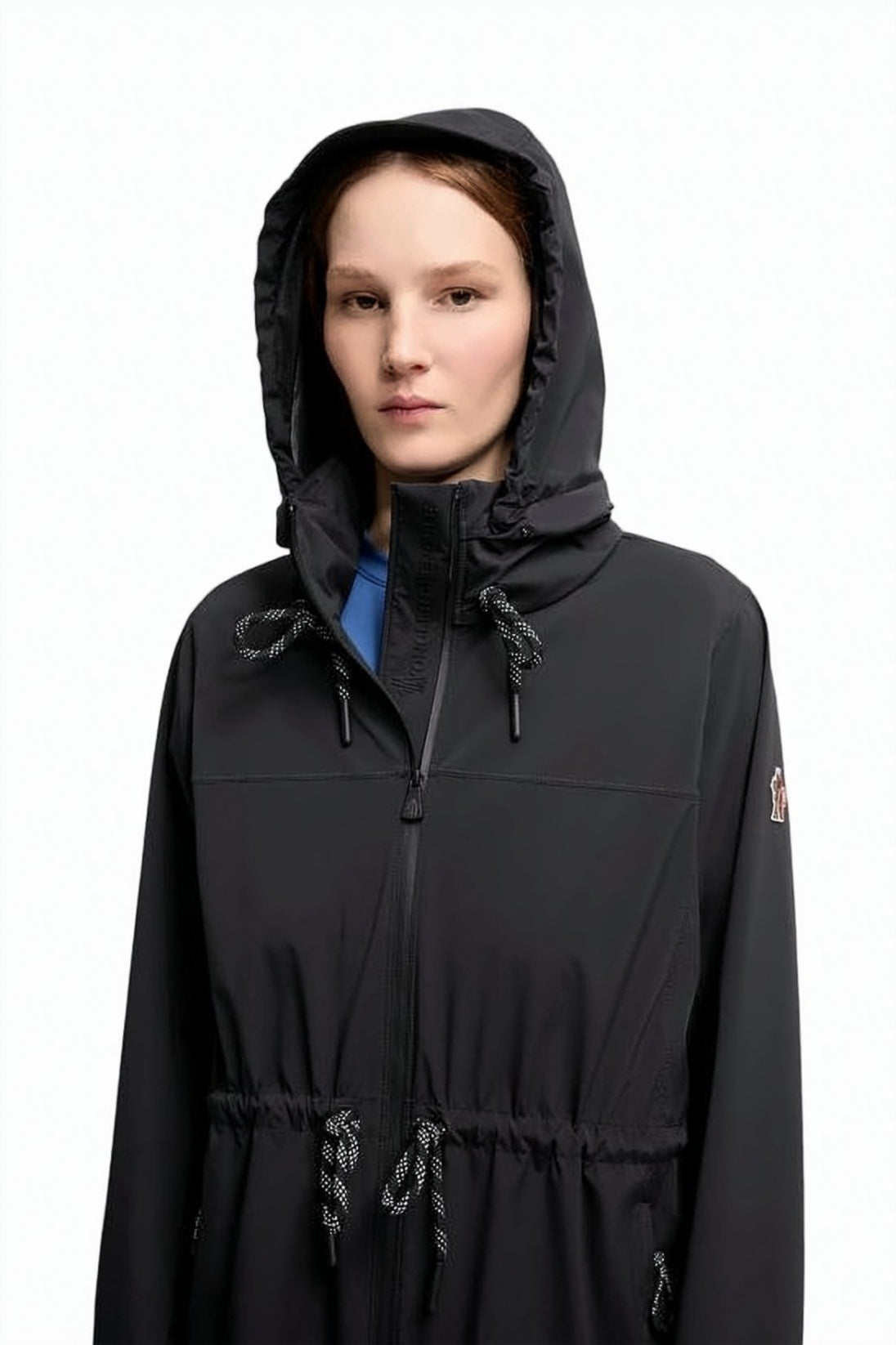 Fitted Black Jacket With Adjustable Waist And Hood