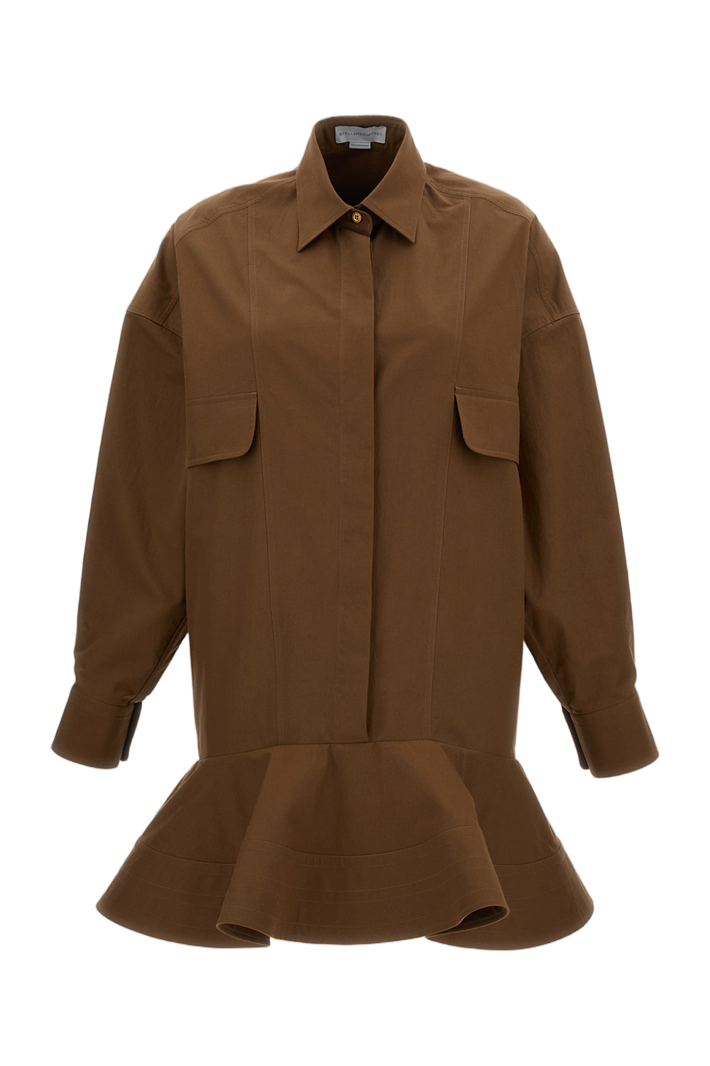 Structured Washed Cotton Peplum Shirt Dress
