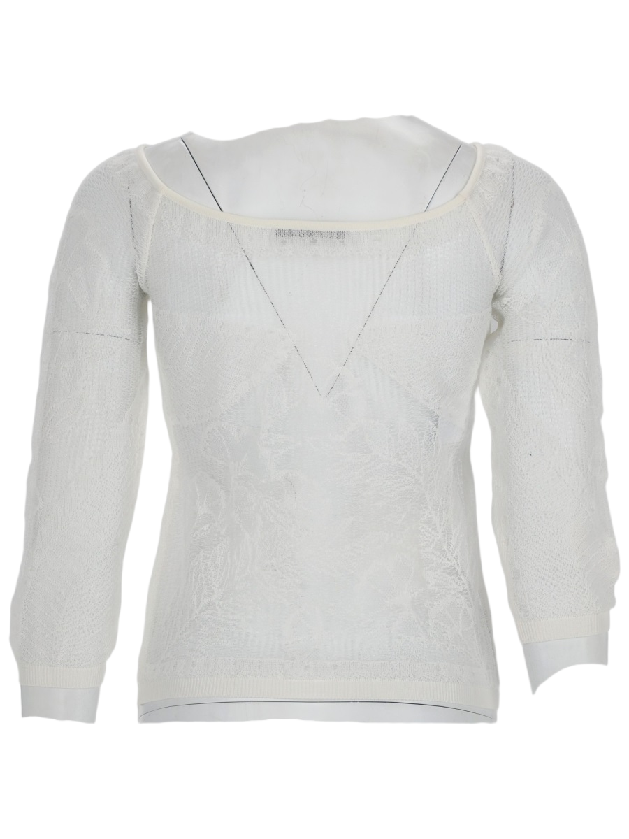 Viscose Net Knit Top With Floral Patterns And Puff Sleeves