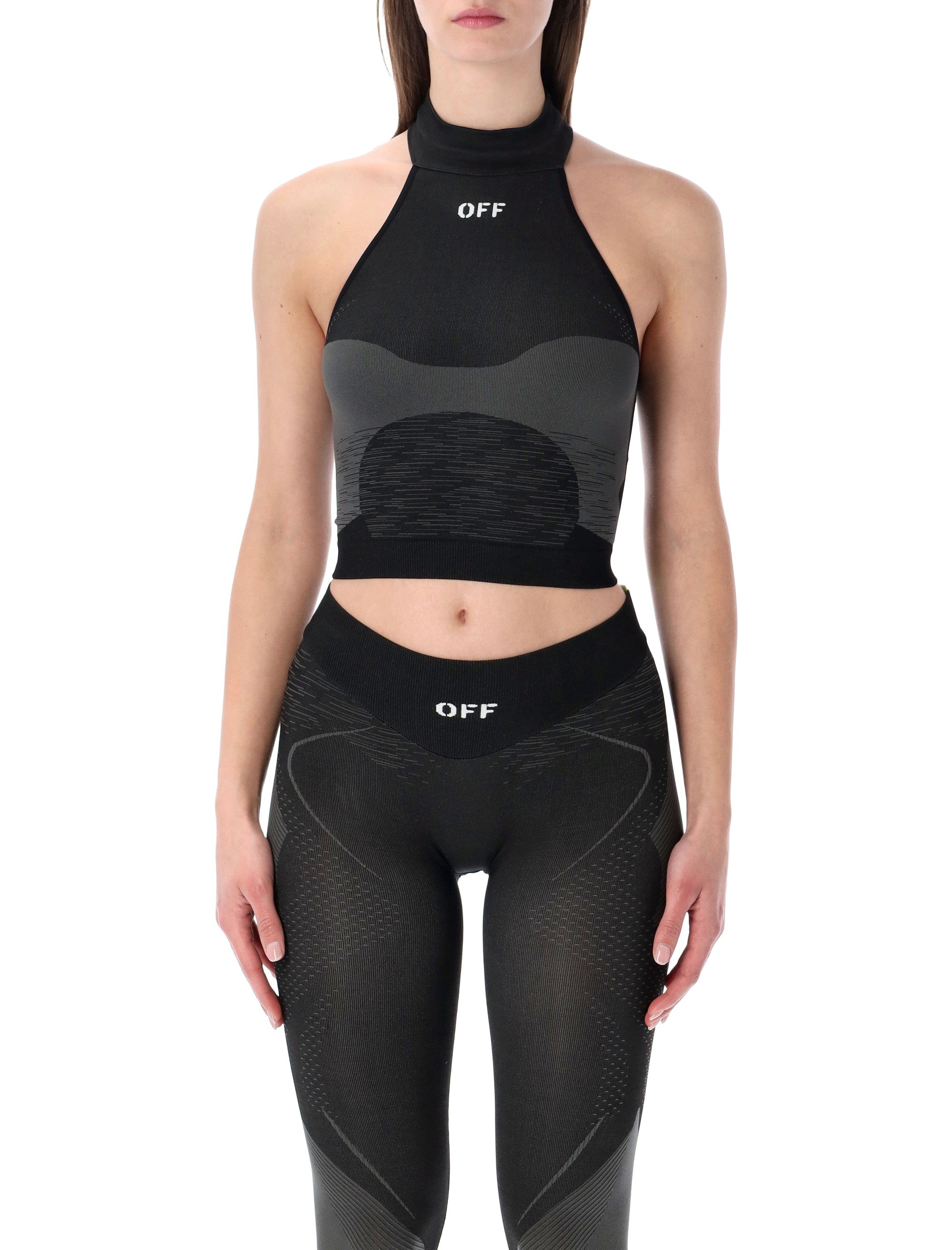 Halter-Neck Active Top with Jacquard Detailing