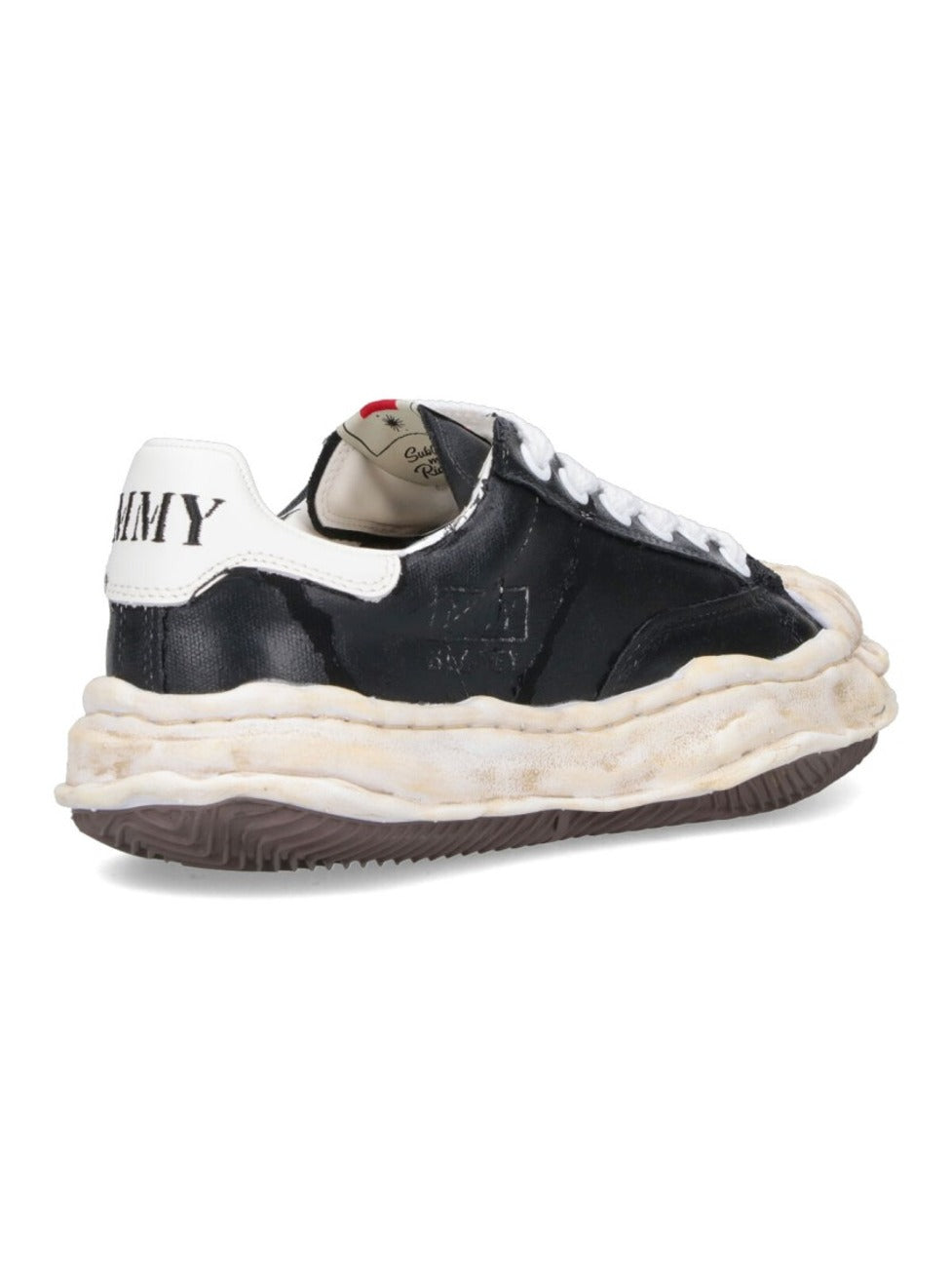 Artistic Black Leather Sneakers With Distressed Sole