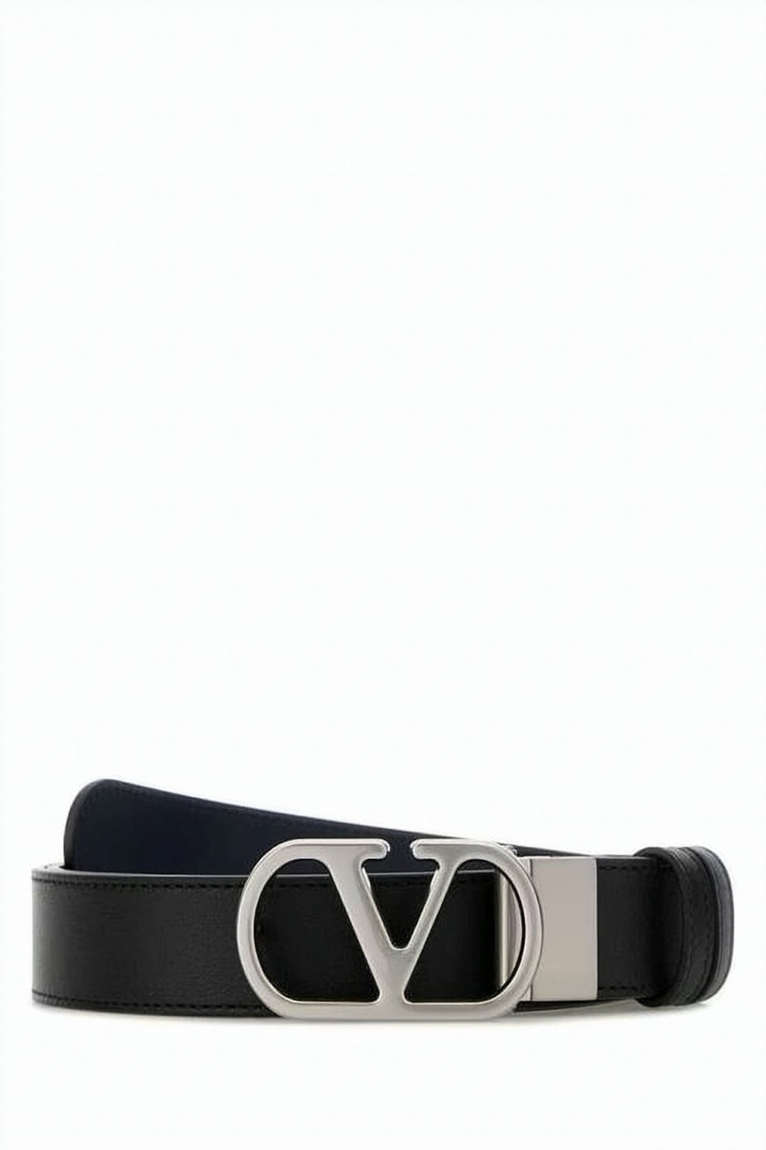 Leather Belt with Openwork Silver-tone V Buckle