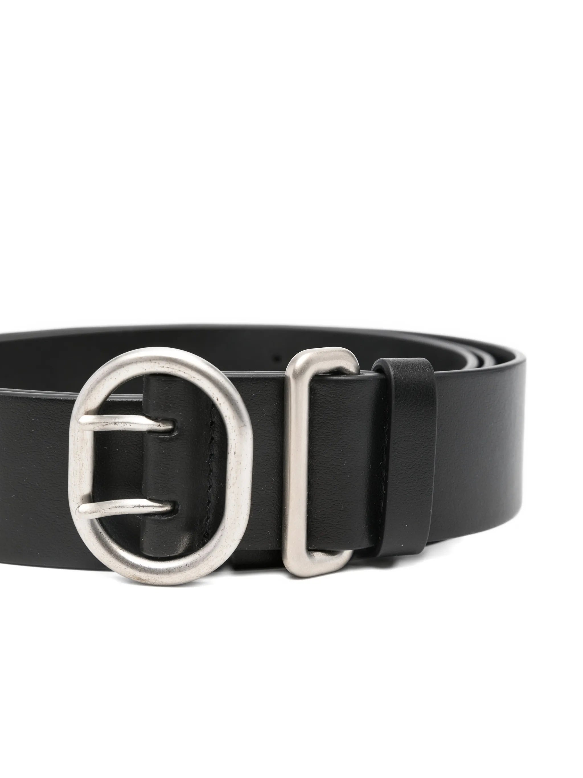 Black Leather Oval Buckle Belt