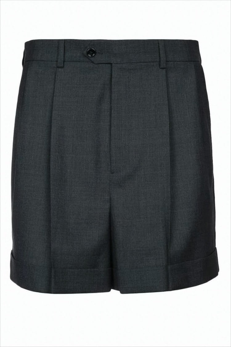 Tailored Grey Shorts With Front Pleats And Cuffed Hems