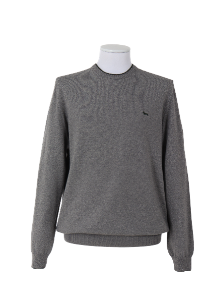 Grey Cashmere Blend Pullover With Refined Neck