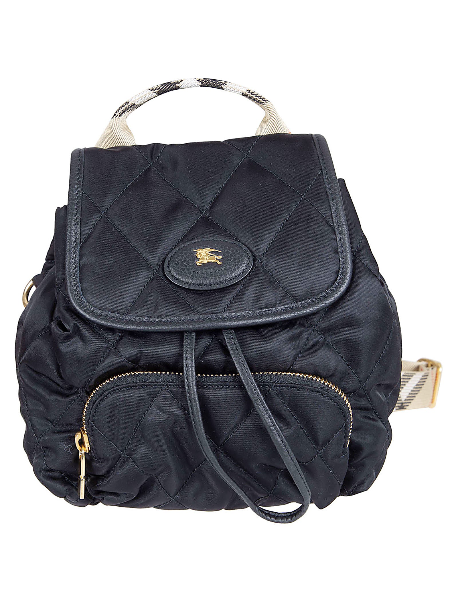 Quilted Black Nylon Backpack with Equestrian Emblem