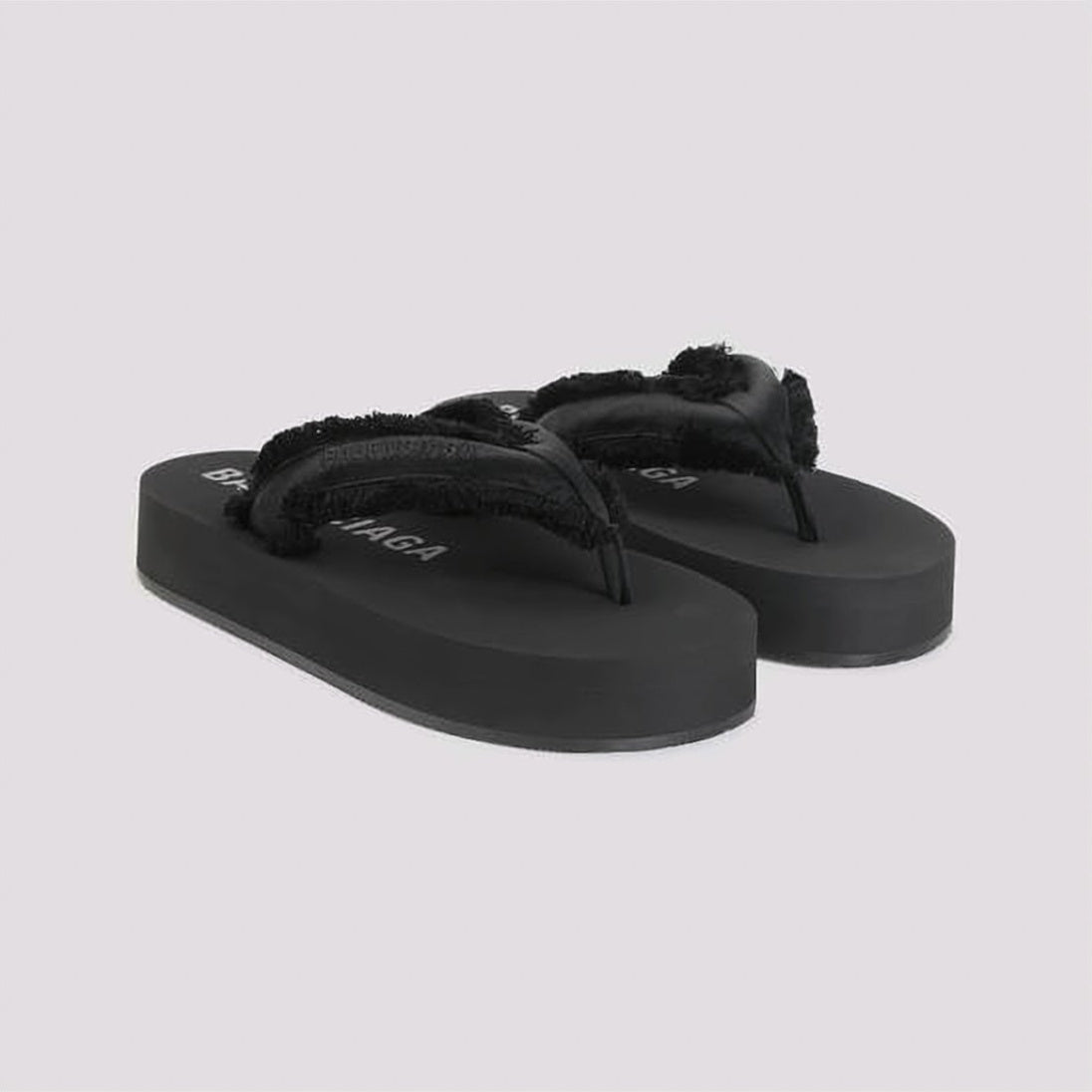 Black Thong-Style Frayed Edge Platform Sandals
