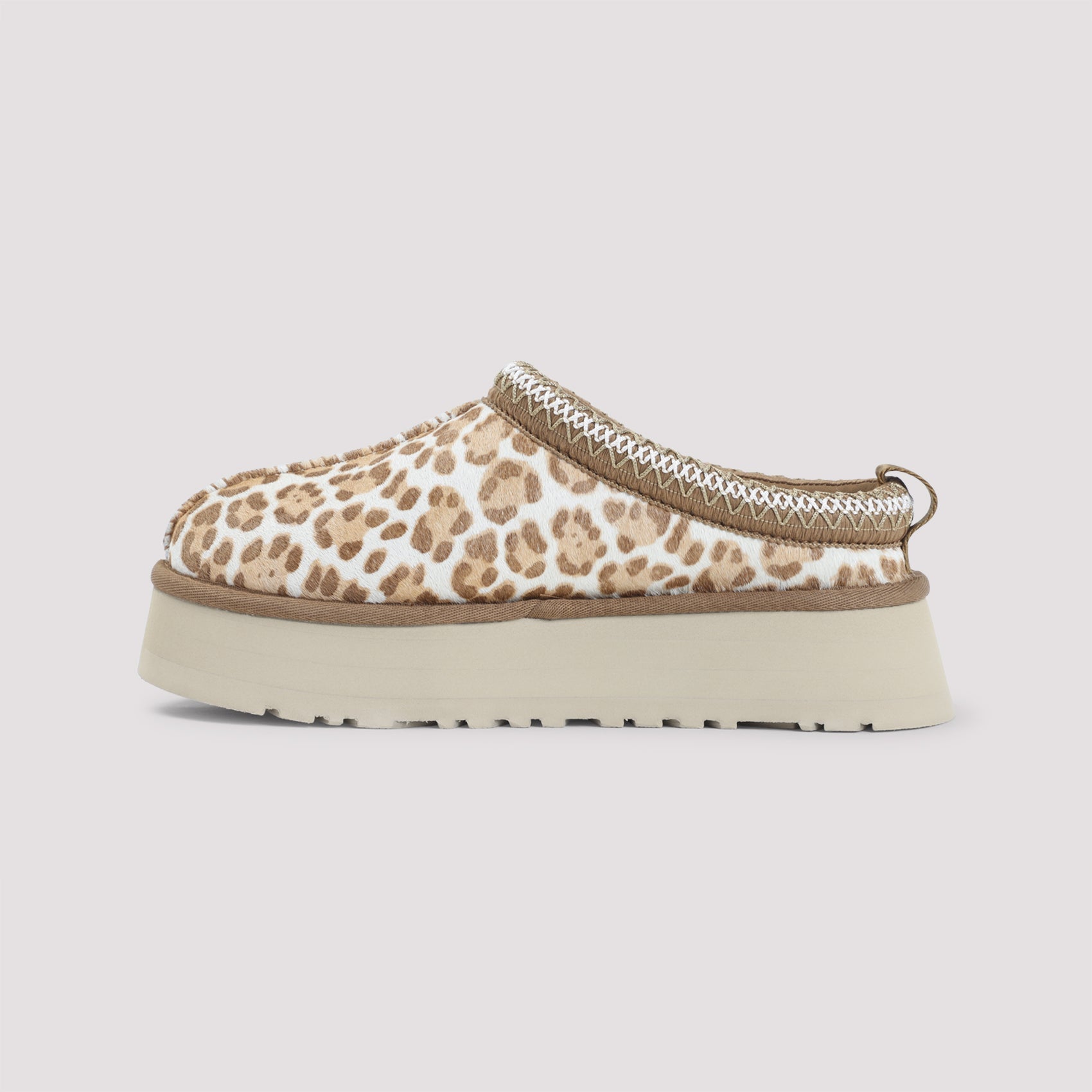 Plush Leopard Print Slippers with Cream Platform Sole