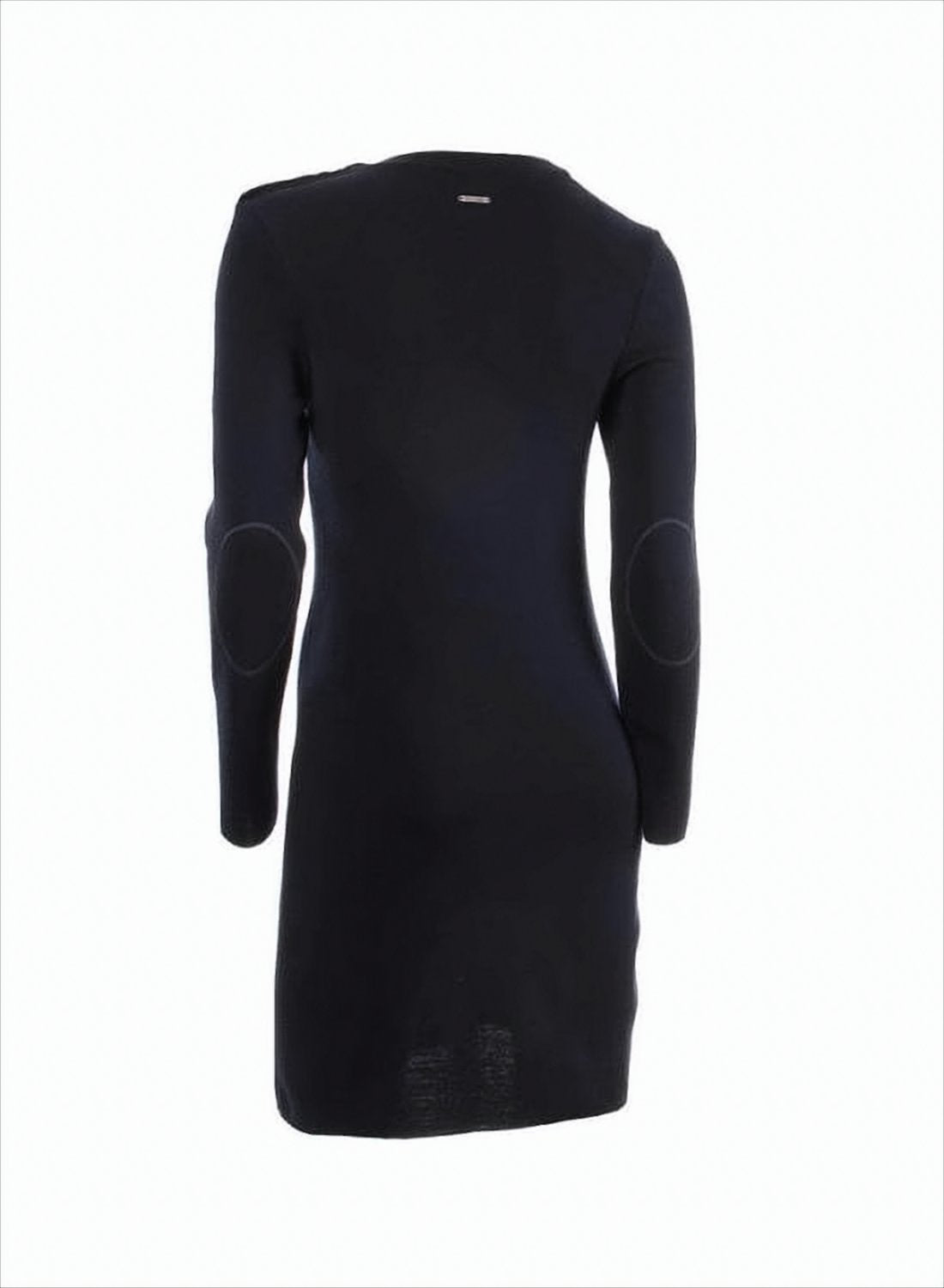 Fitted Black Midi Dress with Button Accents