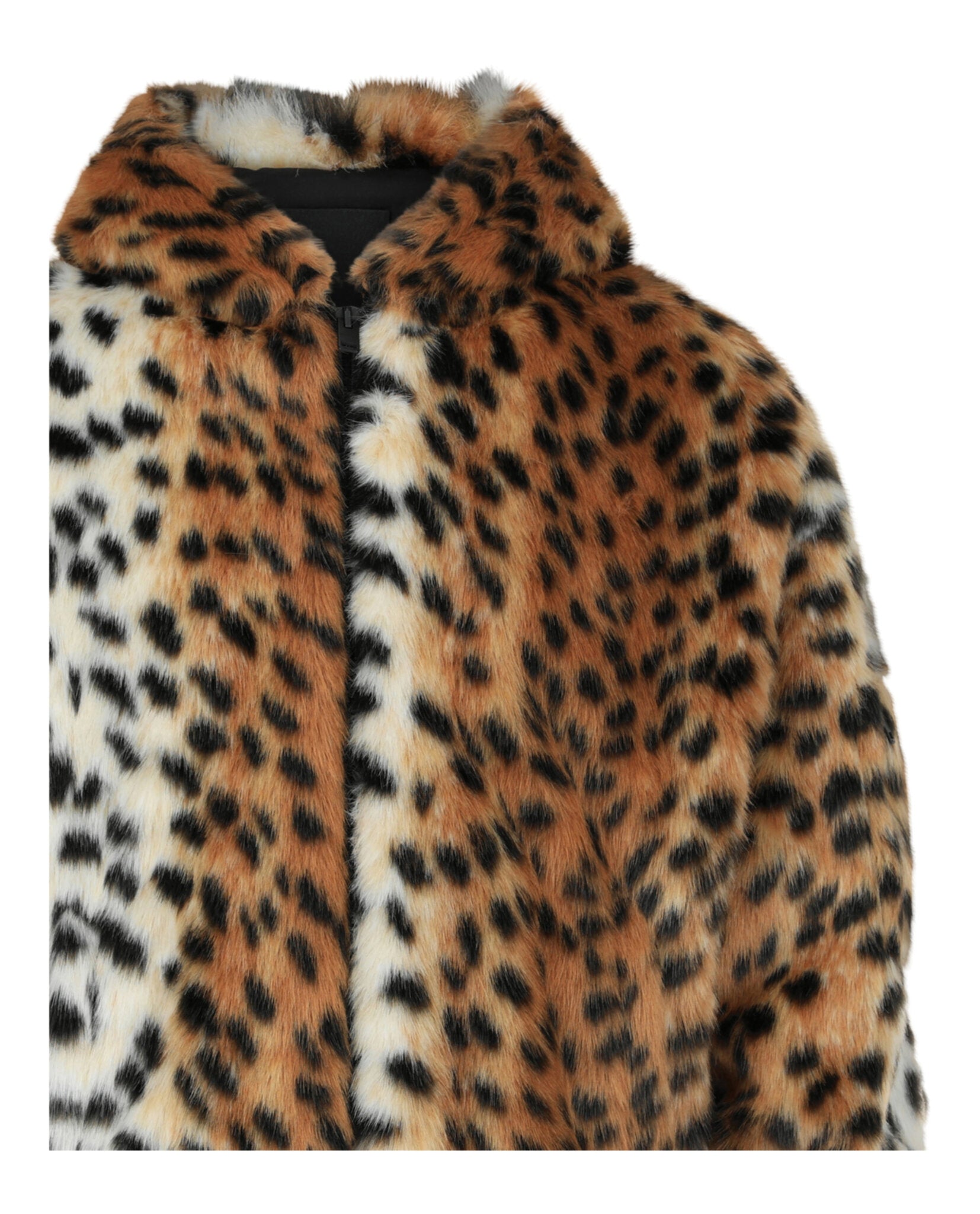 Cropped Hooded Bomber Jacket In Faux Fur