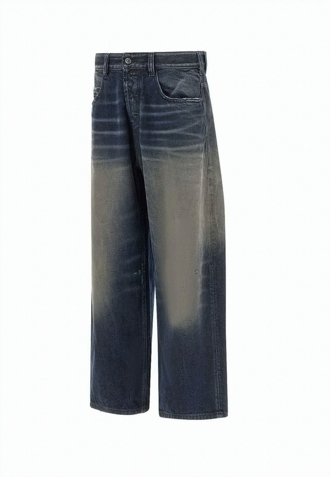 Blue Wide-Leg Cotton Hemp Denim Pants