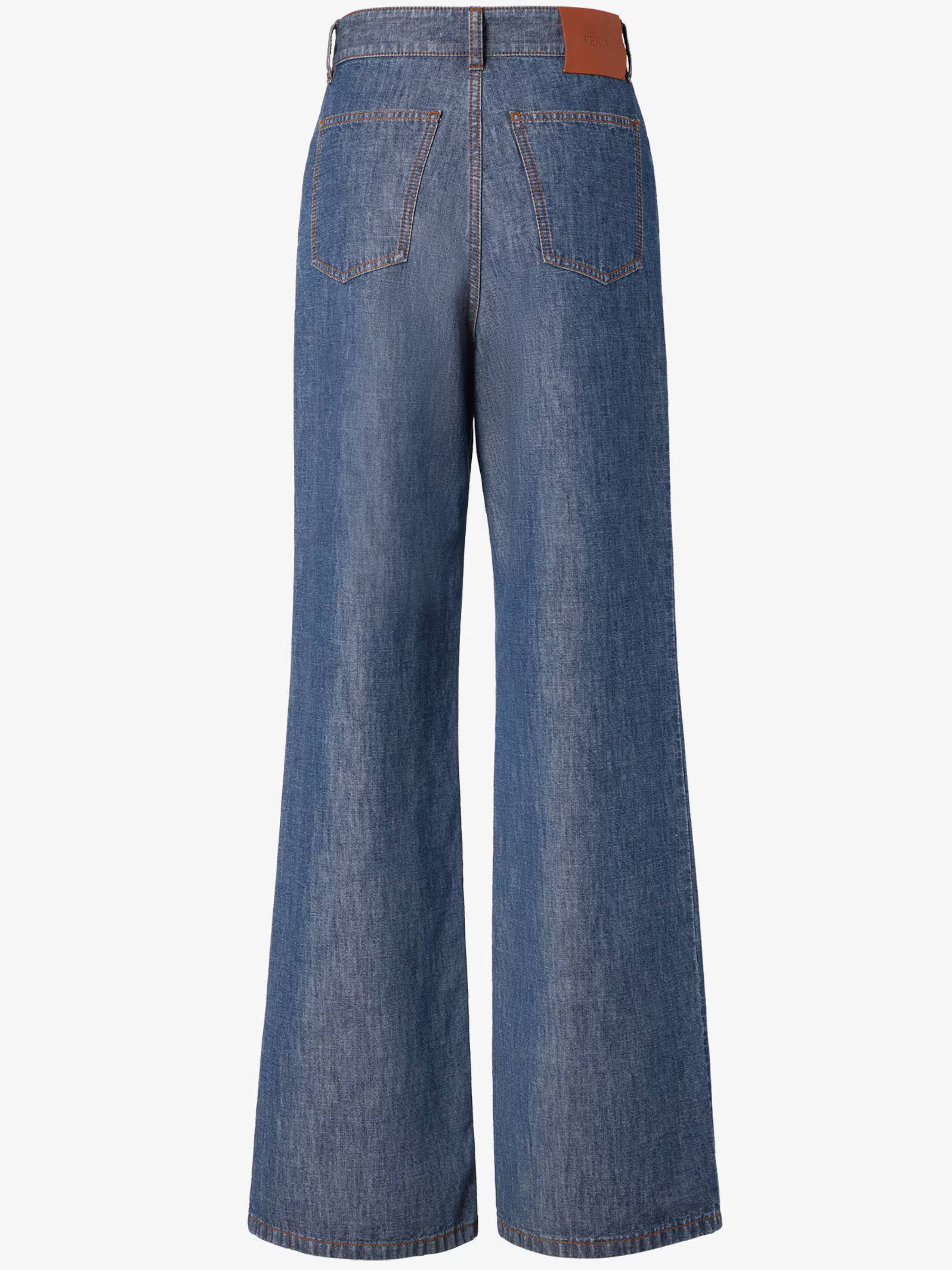 Wide-Leg Chambray Pants with High Waist and Contrast Stitching
