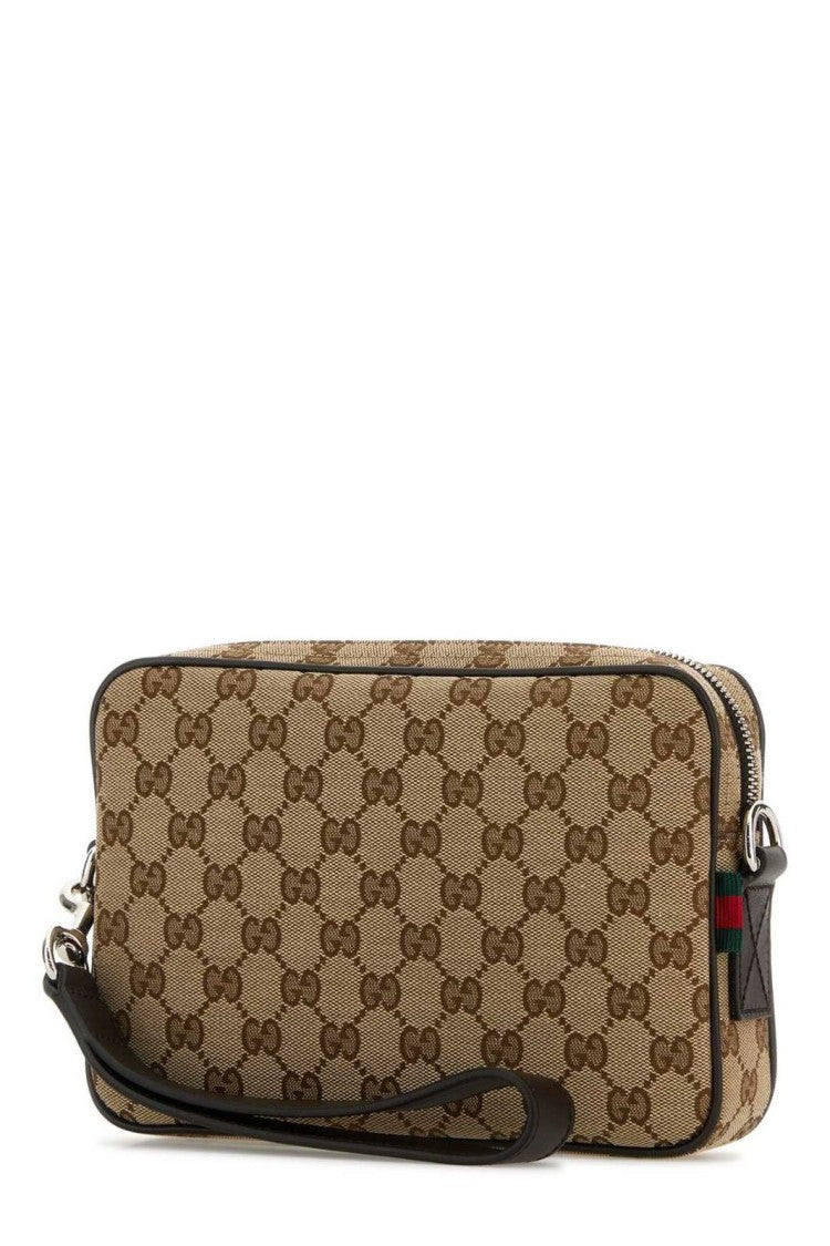 Monogrammed Beige Canvas Crossbody Bag
