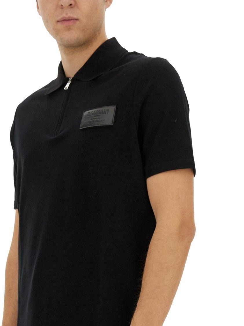 Black Polo Shirt With Zippered Collar