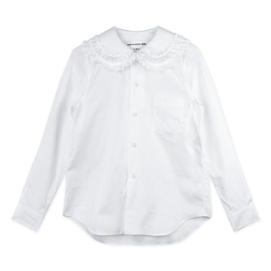 Ruffled Collar Button-Up Blouse In Soft Cotton