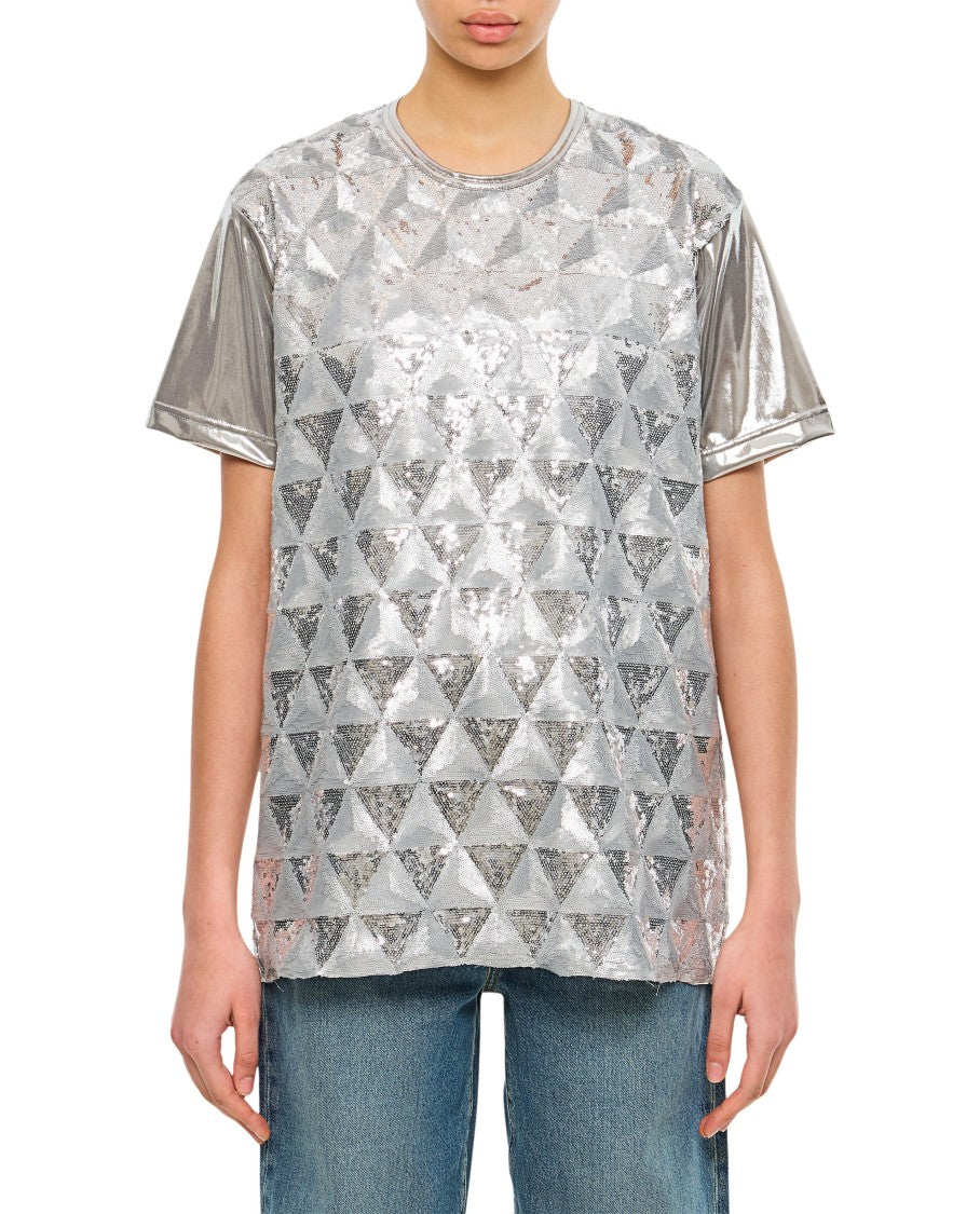 Geometric Sequin-Embellished Crew-Neck T-Shirt