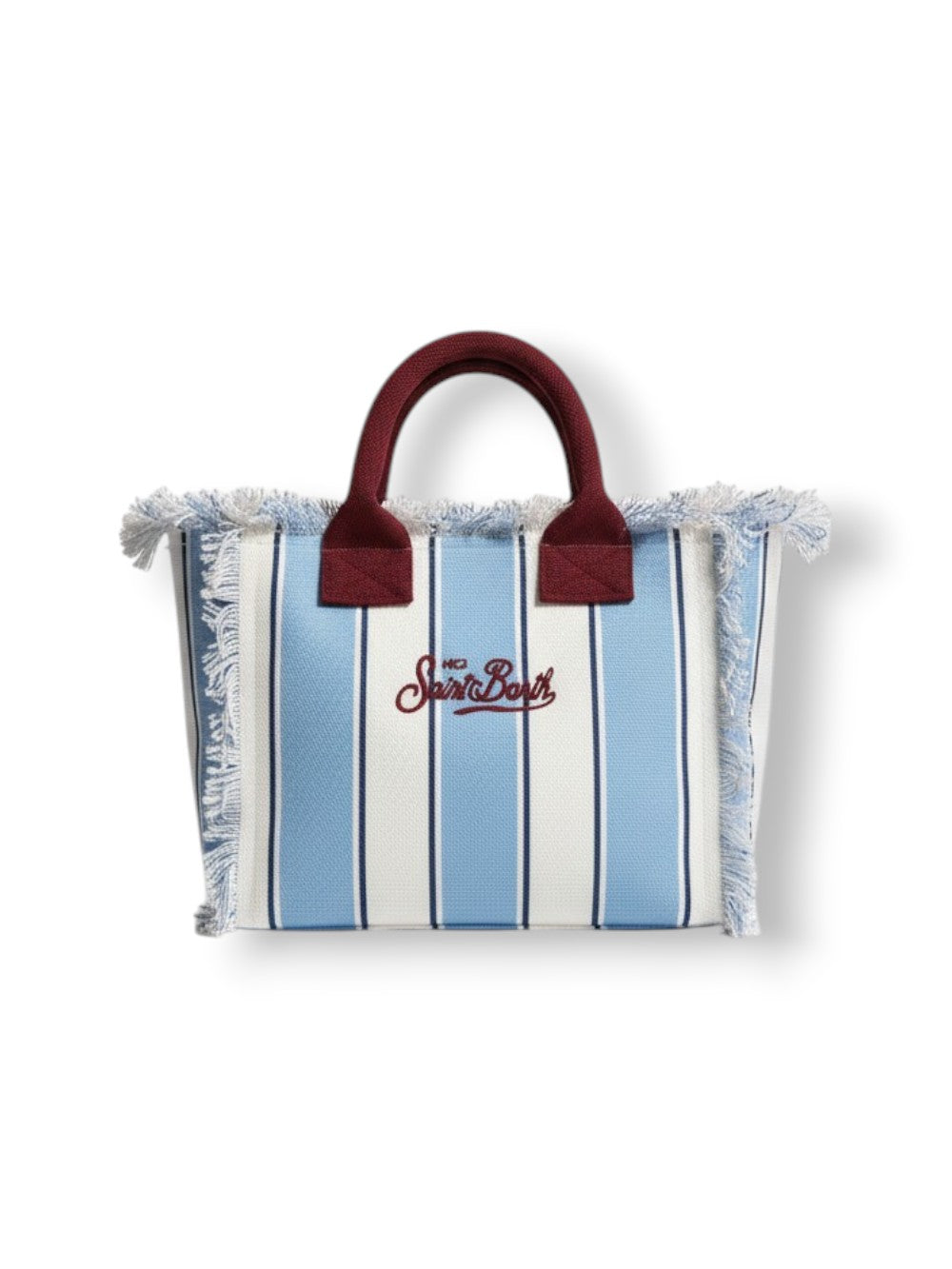 Rectangular Tote Bag With Striking Vertical Stripes And Fringed Edges