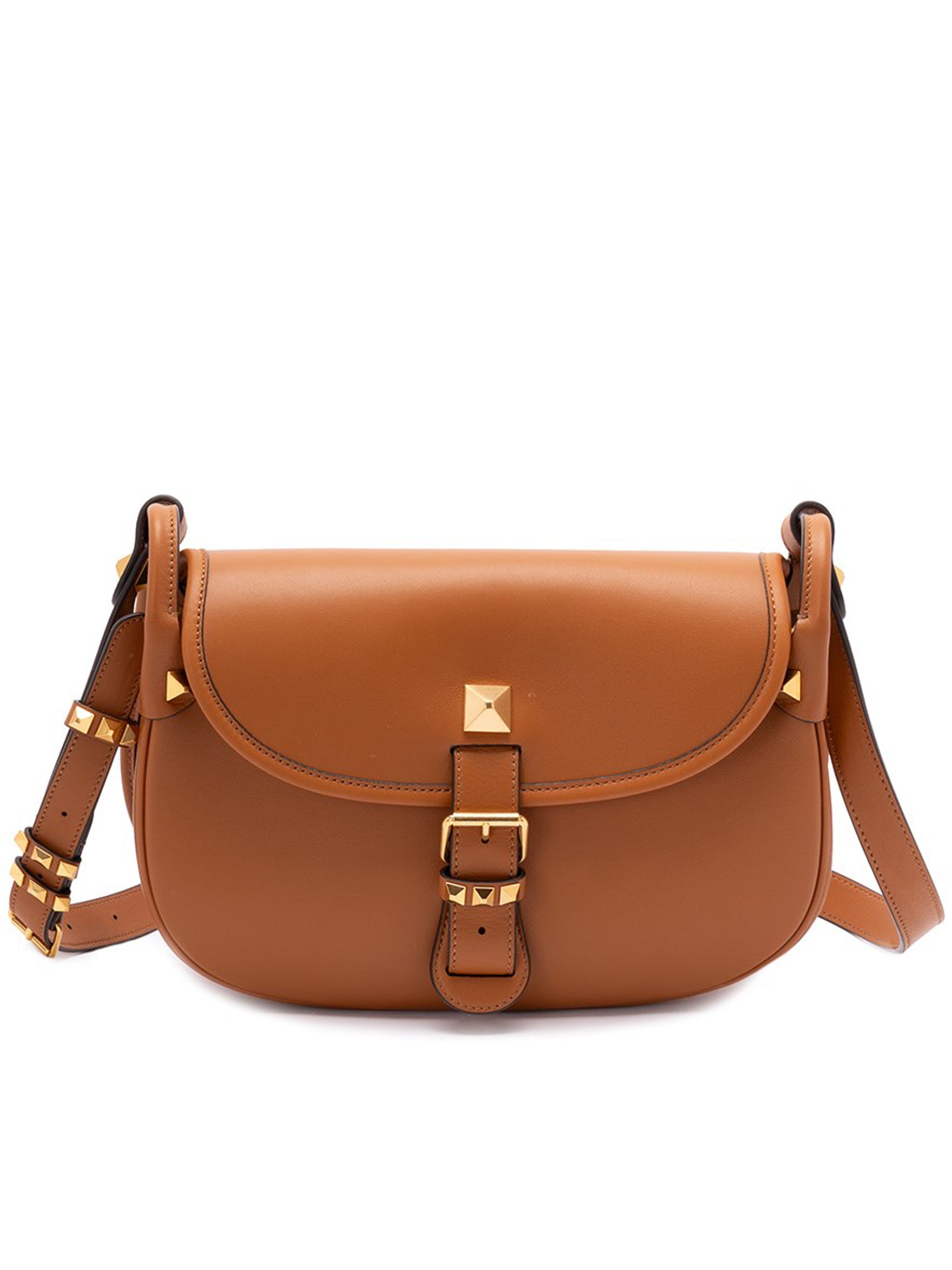 Brown Curved Leather Pyramid Stud Bag