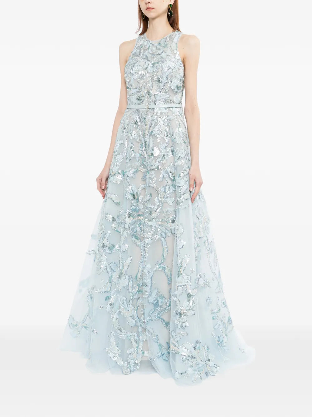 Embroidered Tulle Long Dress