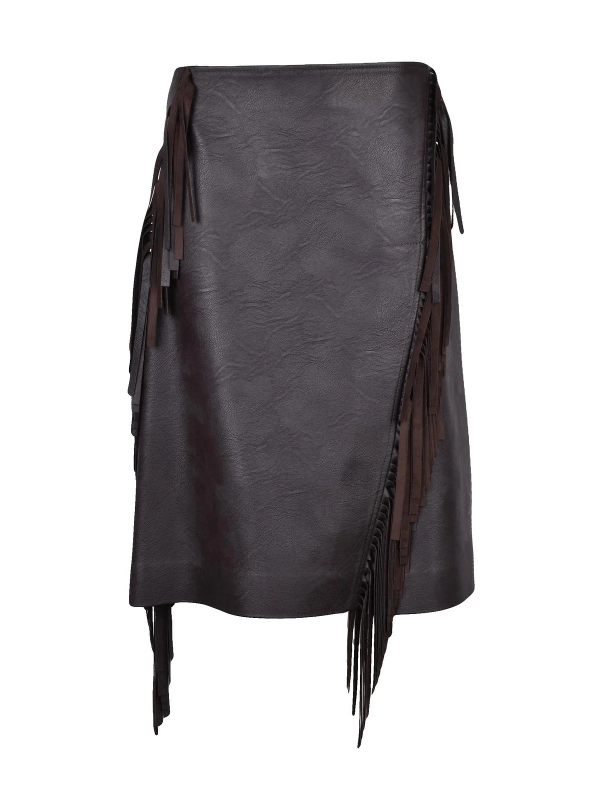 Brown Polyester Viscose Women's Faux Leather Skirt