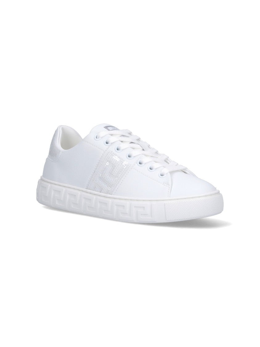 "Greca" Sequin Sneakers – White