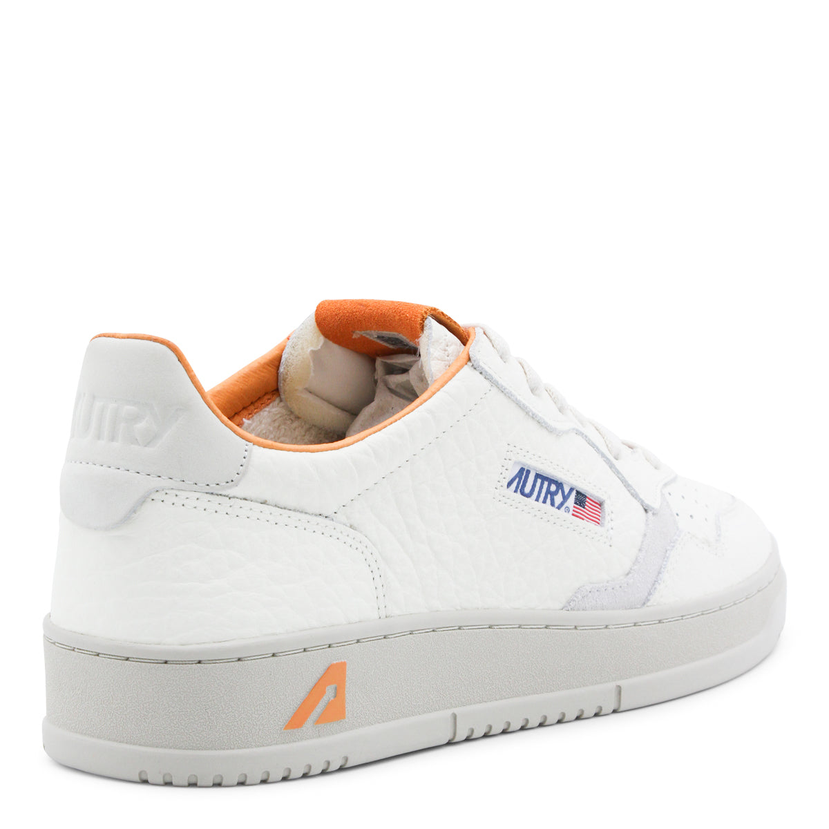 Low-Top White and Orange Leather Sneakers