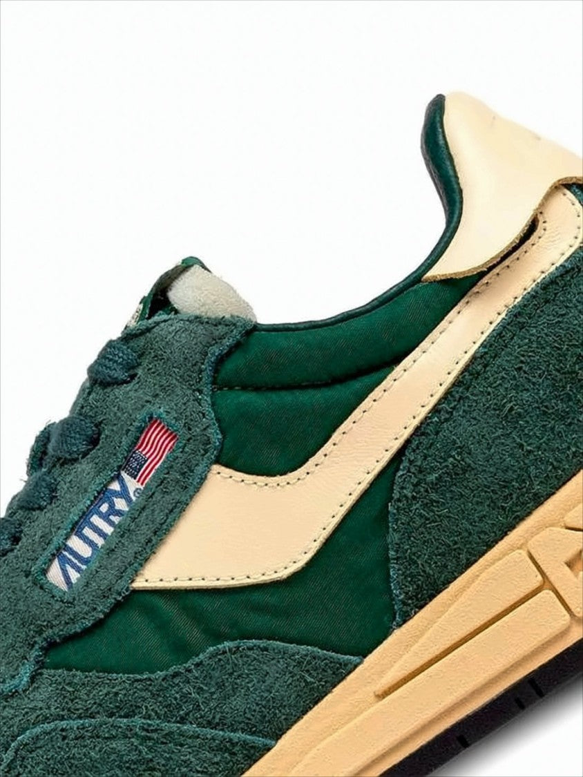 Textured Green Low-Top Sneakers with Suede
