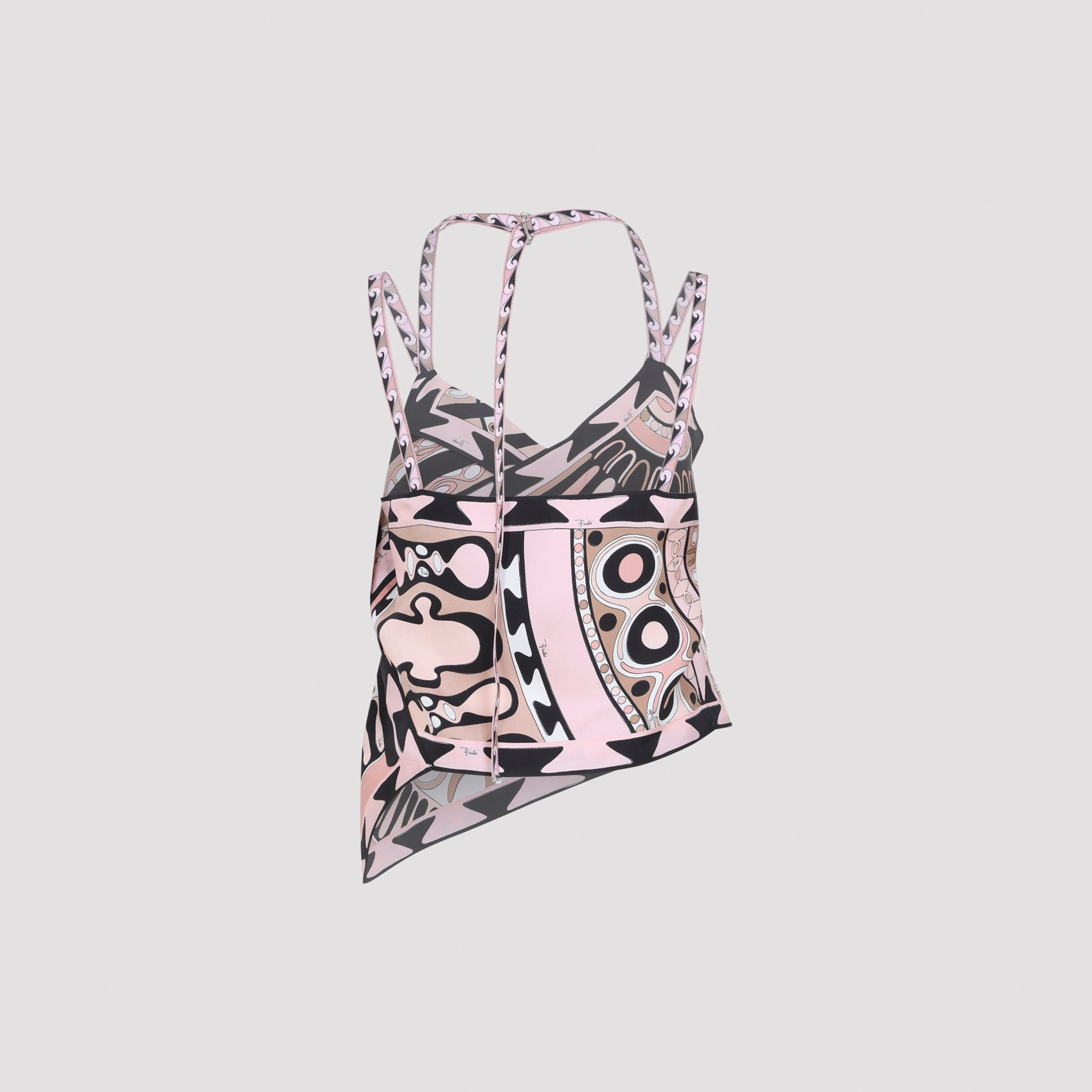Multicolor Silk Wrap-Style Top with Asymmetrical Hemline