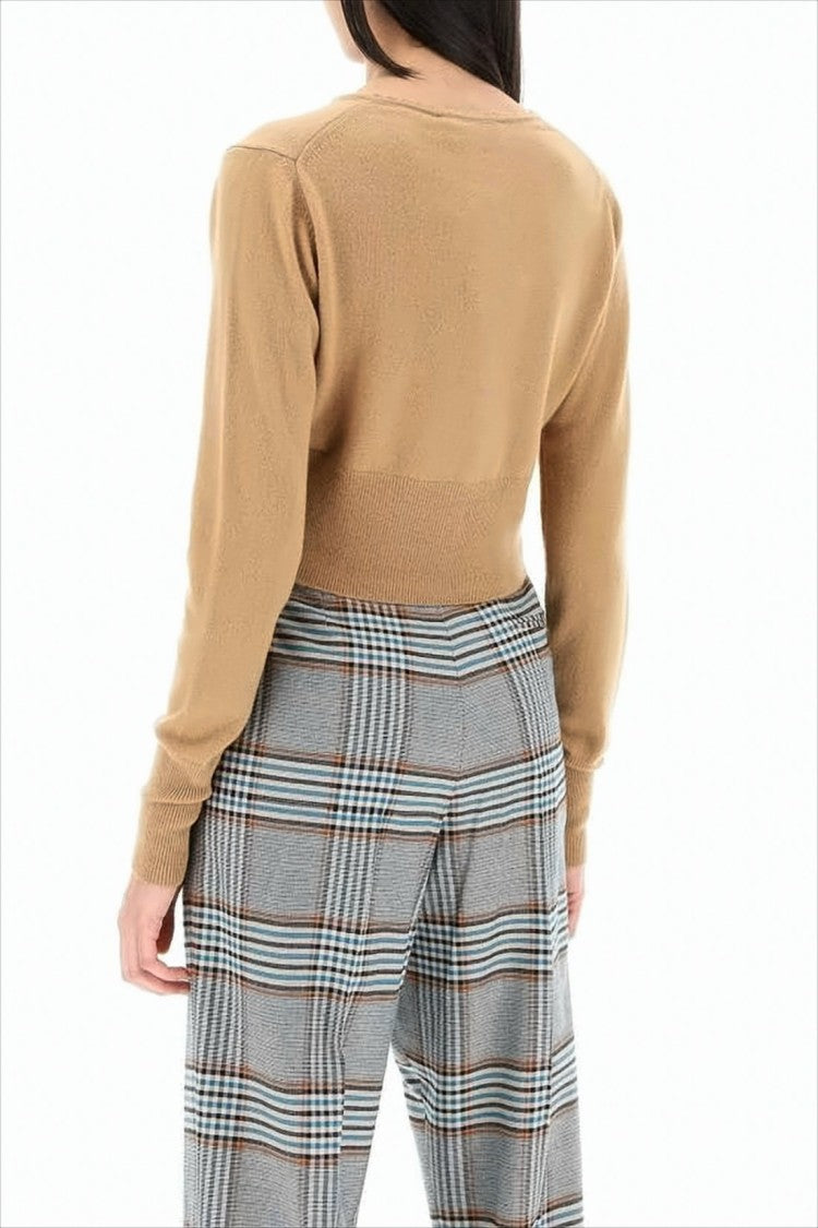 Cropped Brown Cardigan with Button-Down Front
