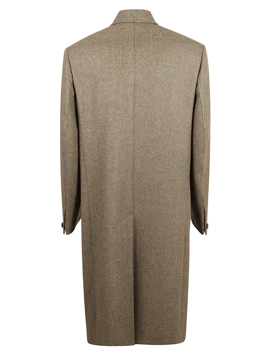 Double-Breasted Tailored Coat With Herringbone Pattern
