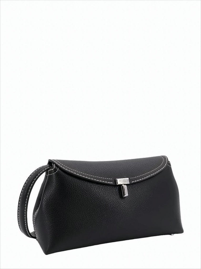 Curved Flap Shoulder Bag In Textured Cow Leather