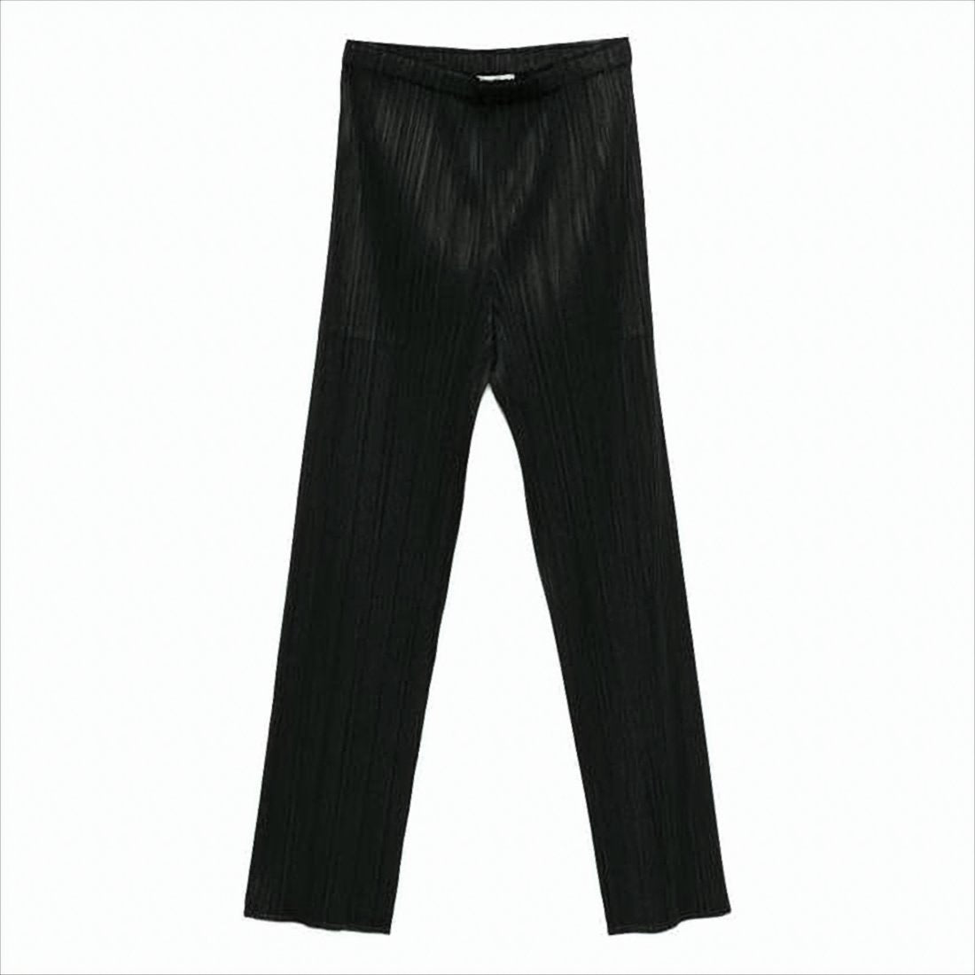 Pleated Black Pants with Leather-Like Finish