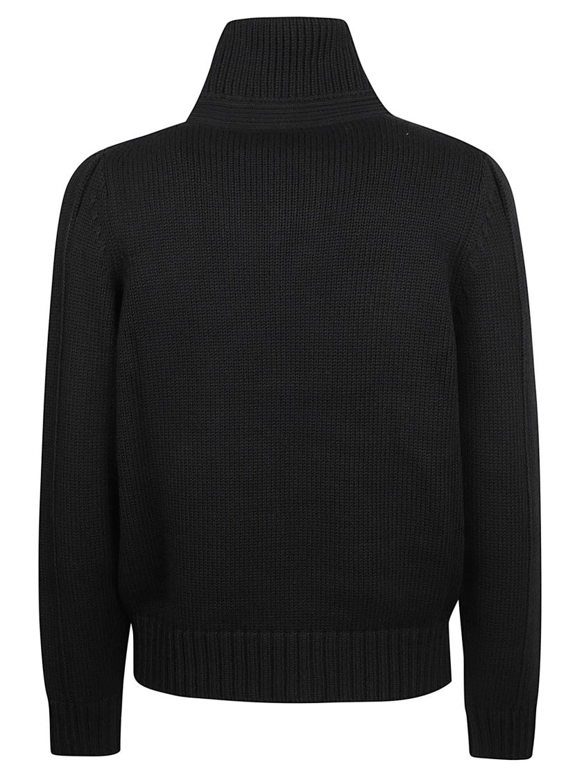 Black Wool Cardigan With High Collar