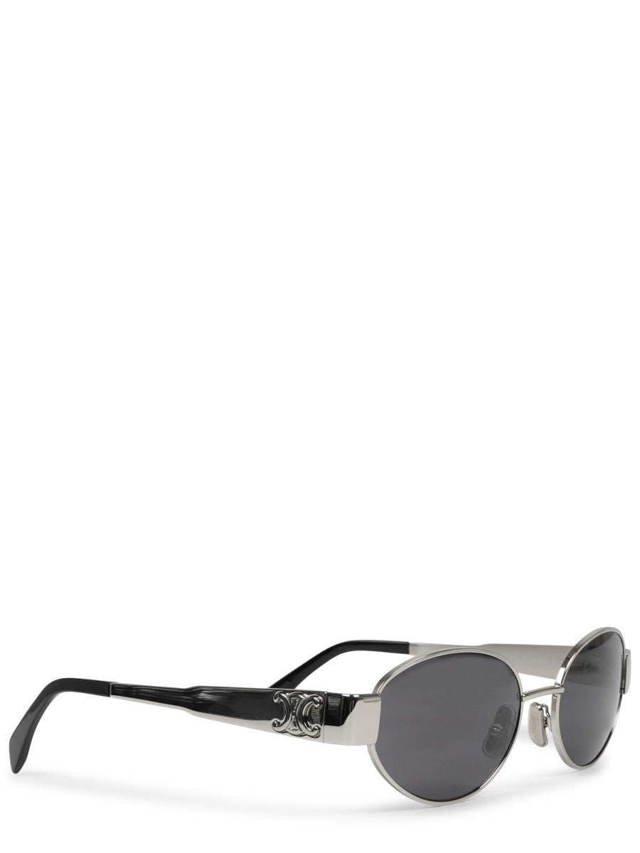 Oval-Shaped Metal Frame Sunglasses With Decorative Emblem