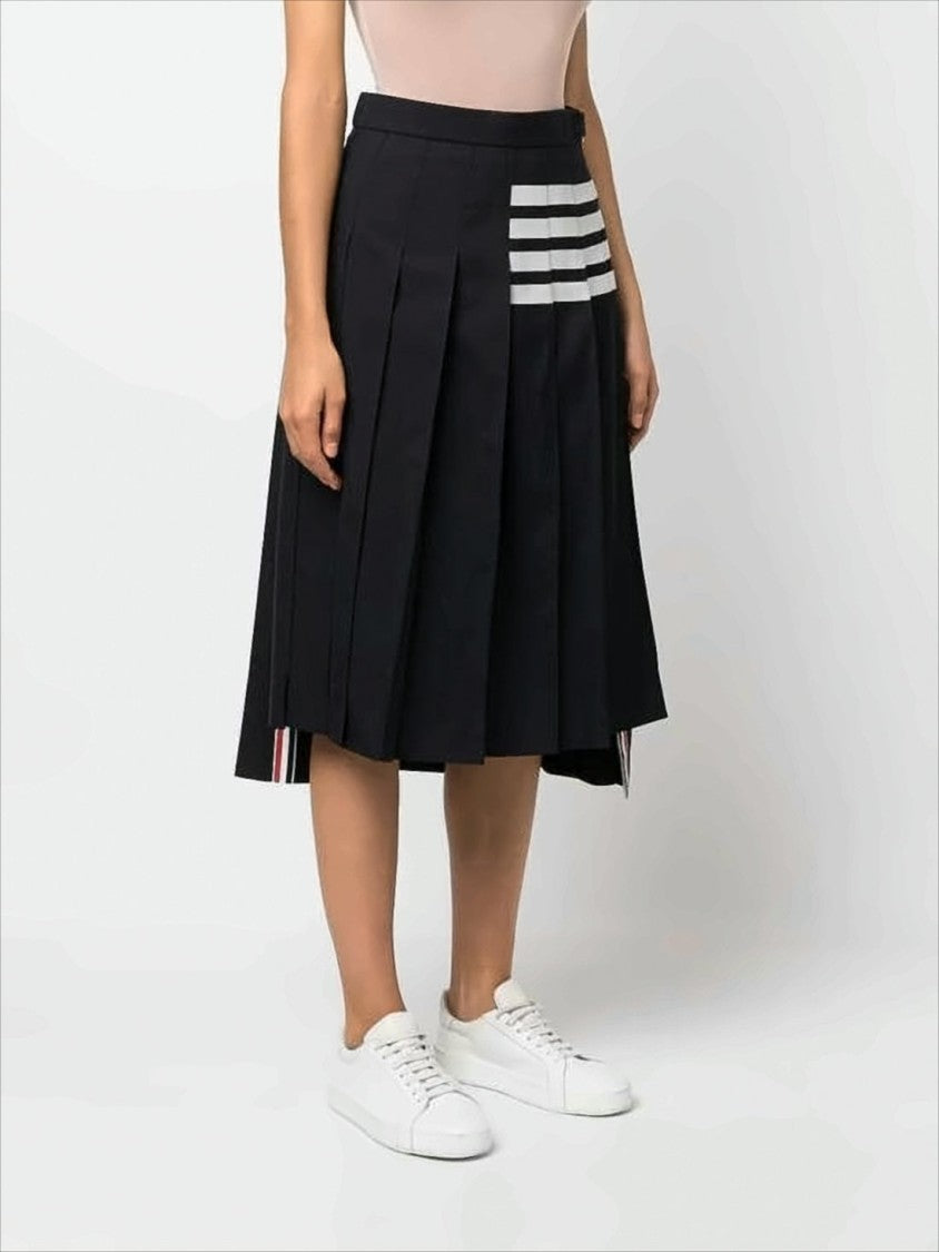 Structured Pleated Midi Skirt with Tricolor Tab Detail