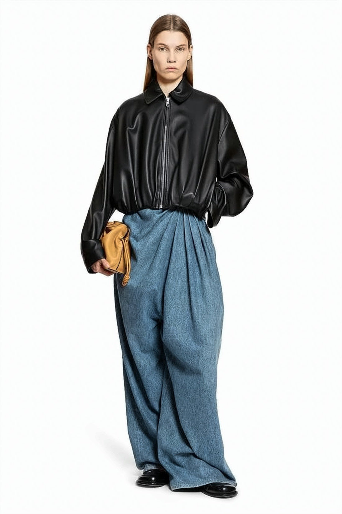 Lamb Leather Coat with Oversized Silhouette