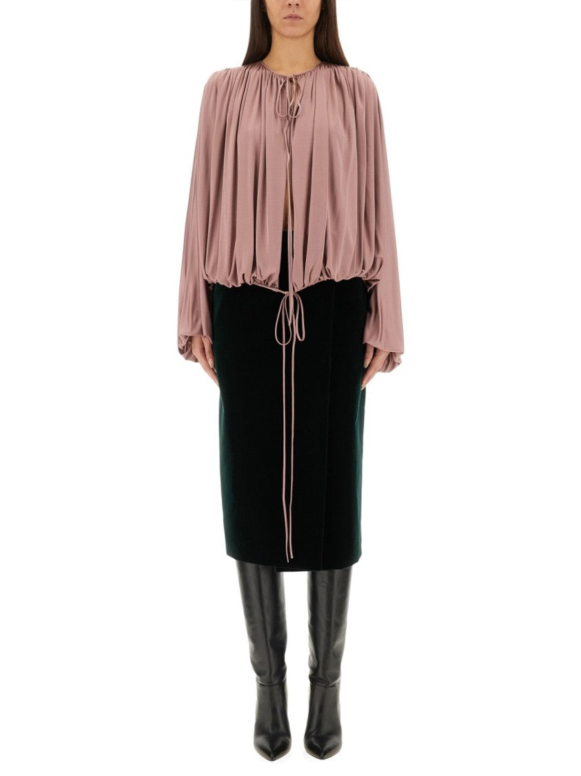 Fluid Knit Blouse With Gathered Pleats
