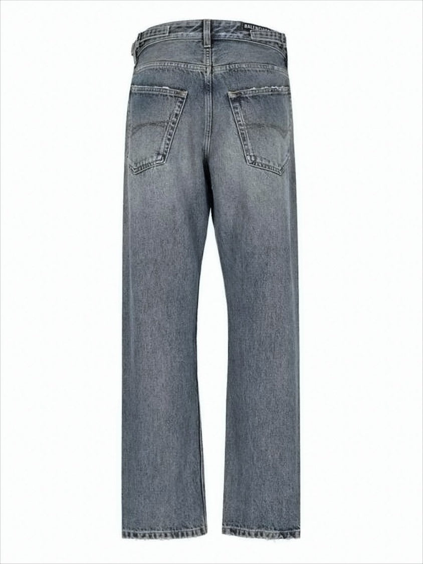 Distressed Denim Pants with Relaxed Fit and Classic Five-Pocket Design