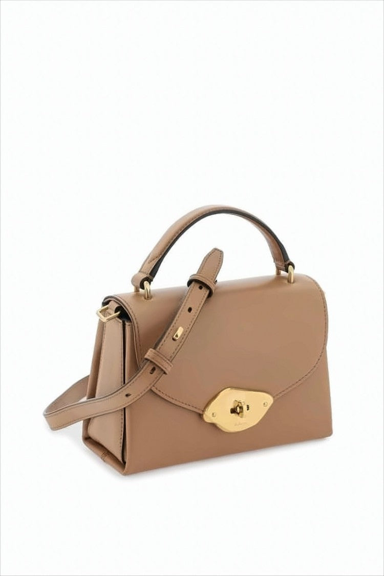 Structured Brown Leather Tote with Gold-Tone Turn-Lock