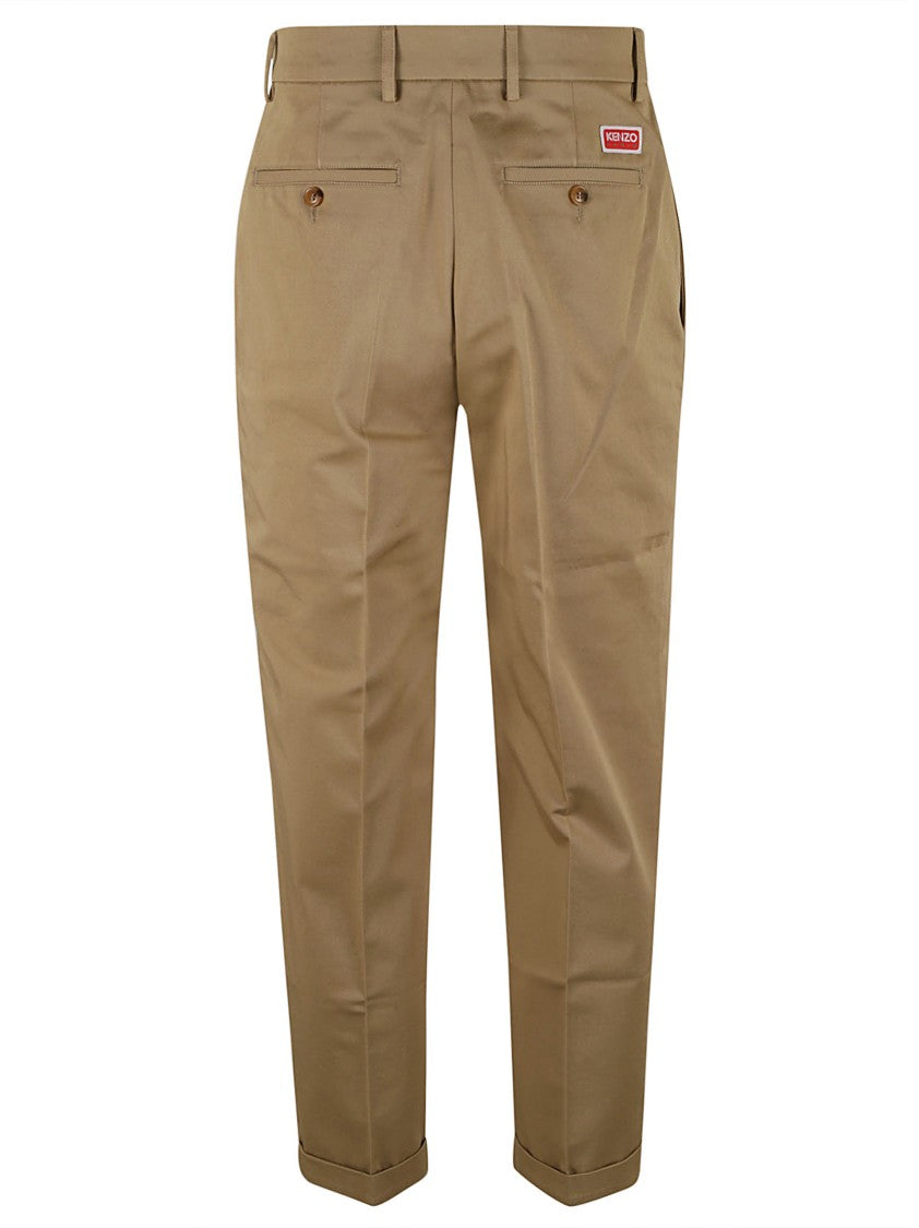 Tailored Beige Trousers With Button Closure