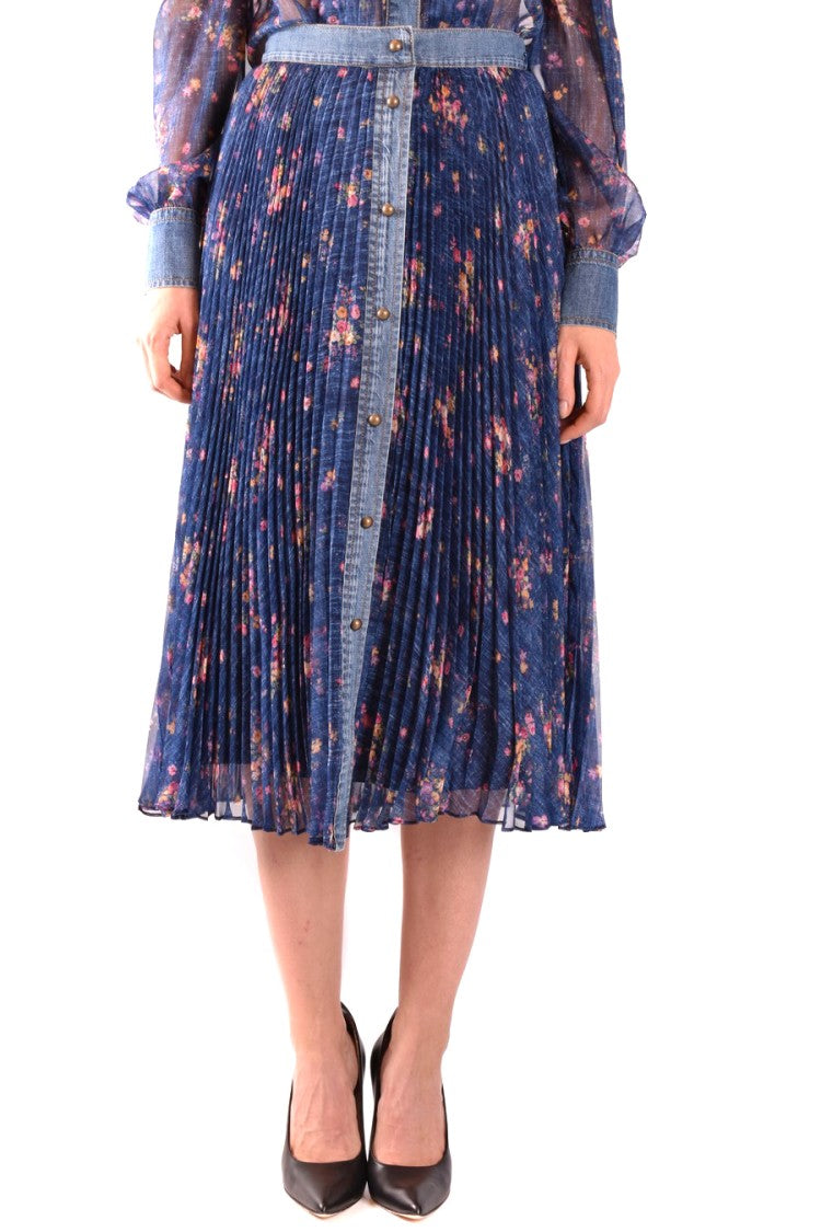 Pleated Midi Skirt With Multicolor Floral Print