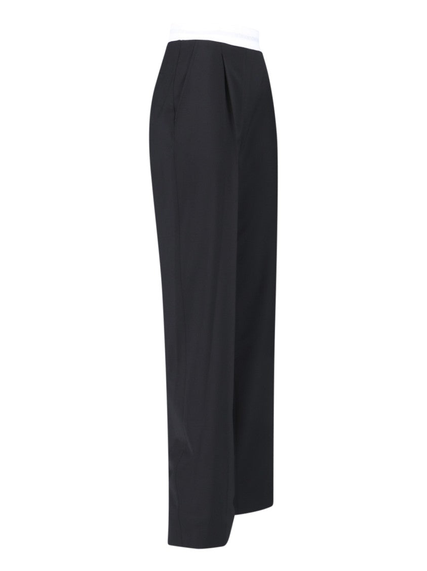 High-Waisted Black Trousers With Contrast Elastic Waistband